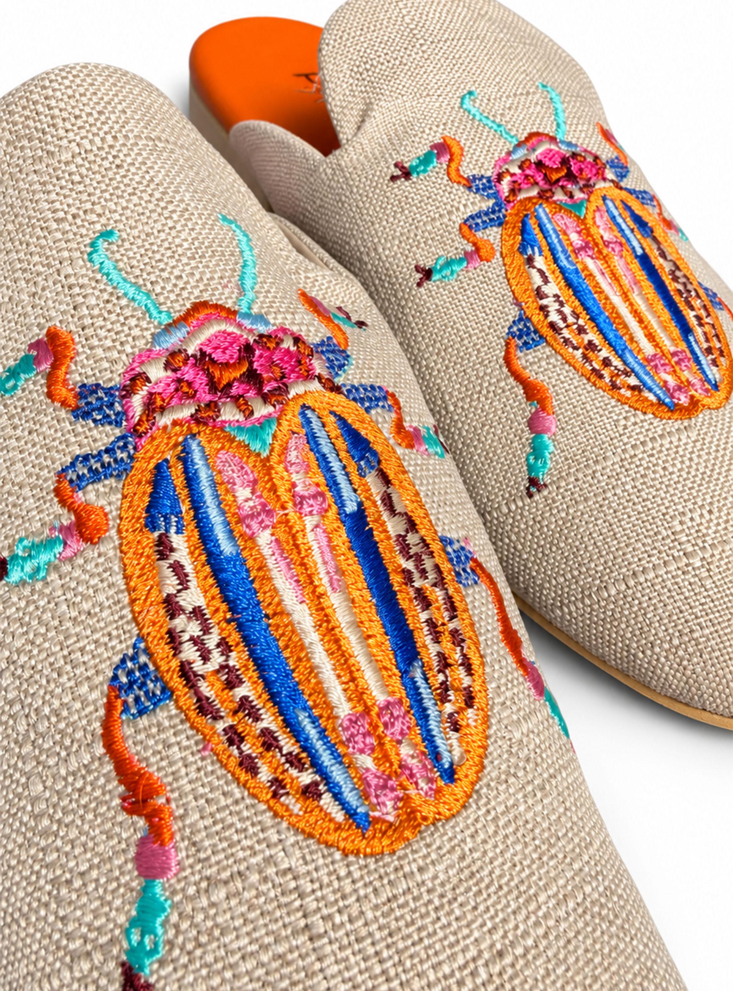 Babucha Escarabajo Bordado Multicolor X Lino Mujer-5