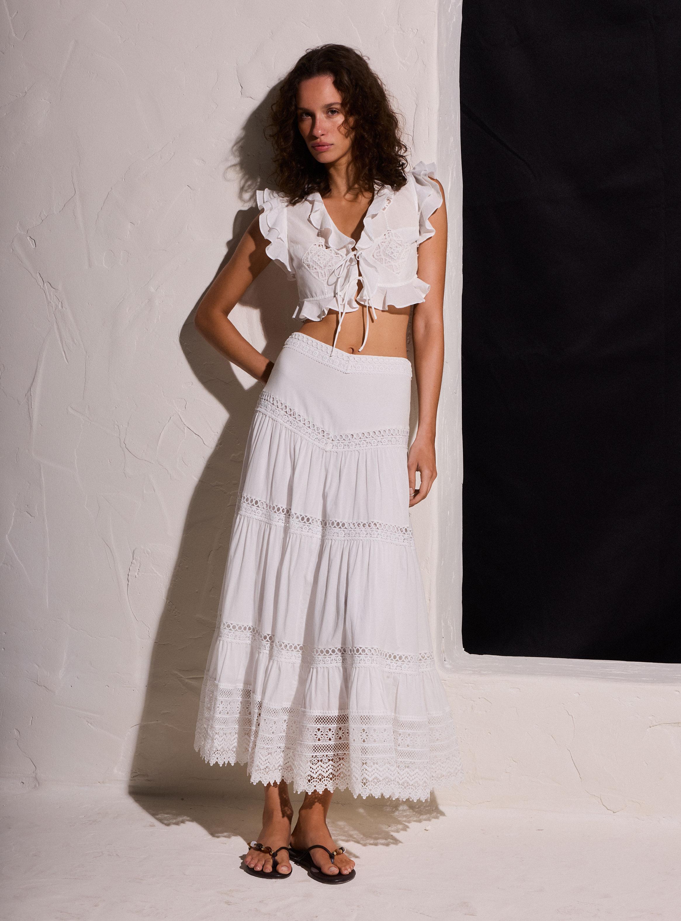 Falda Maxi Bordado Acanalado Colección María Pombo-4