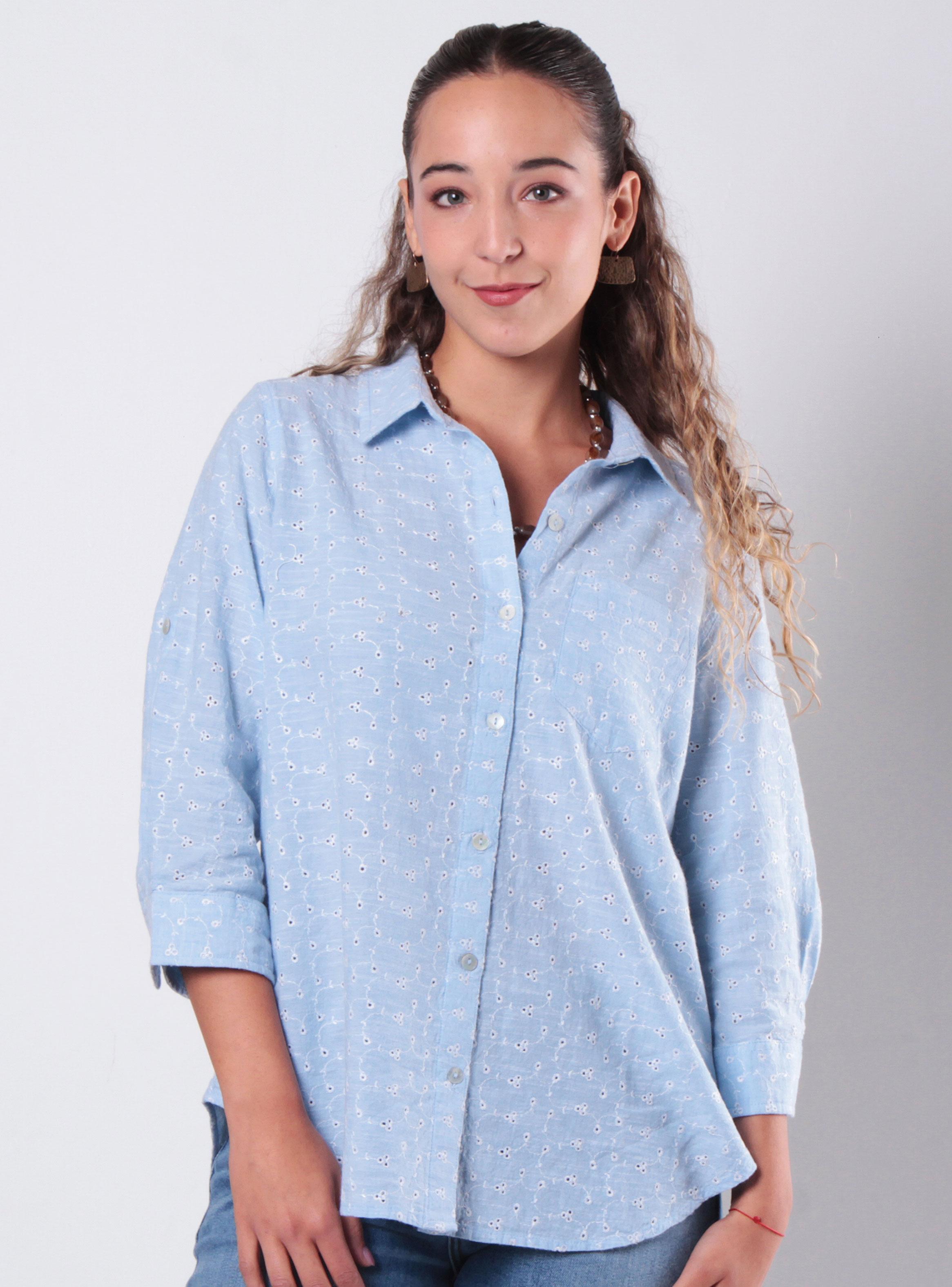 Blusa Manga Tres Cuartos Abotonada con Bolsillo-0