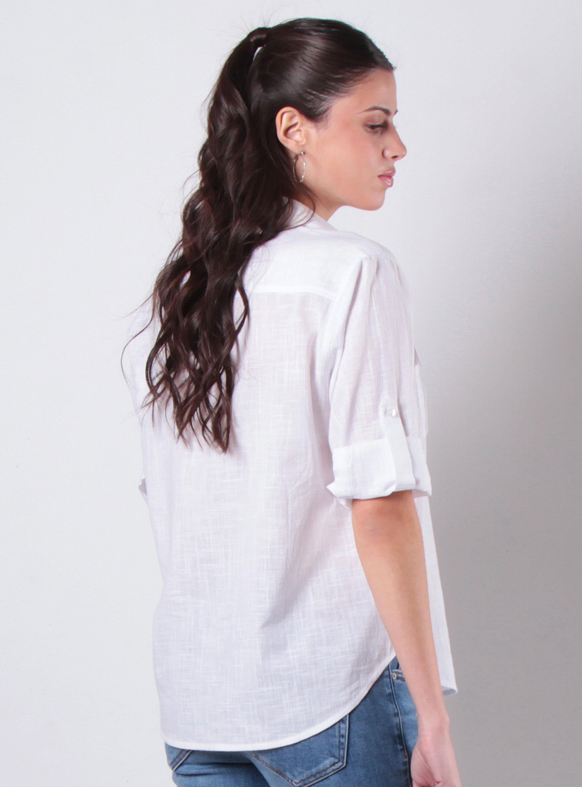 Blusa Manga 3/4 Abotonada en Delantero Bolsillos-1