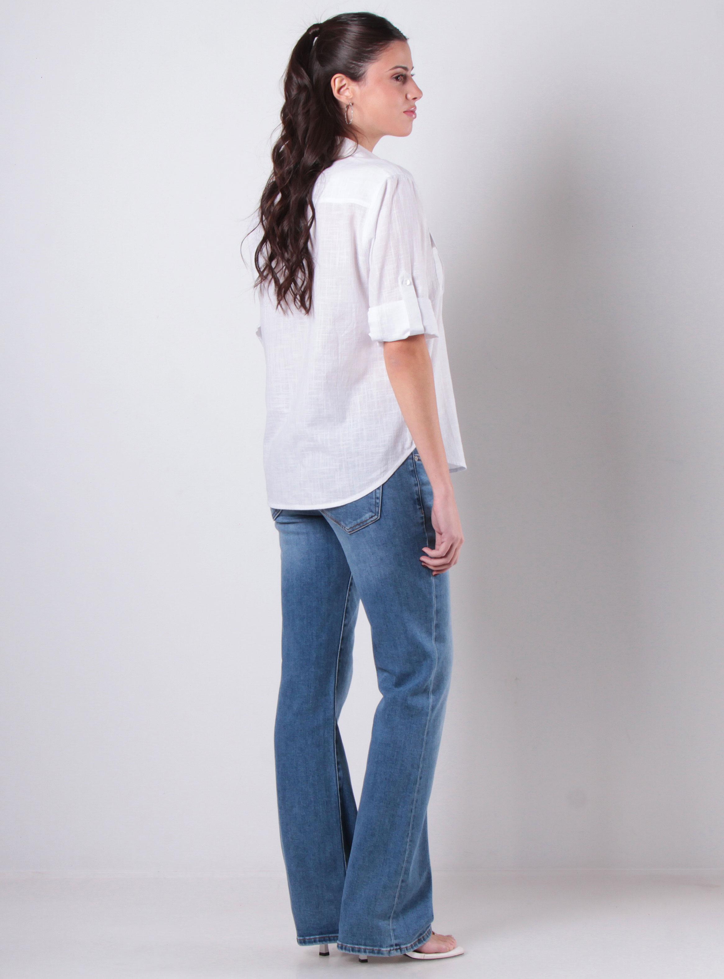 Blusa Manga 3/4 Abotonada en Delantero Bolsillos-4
