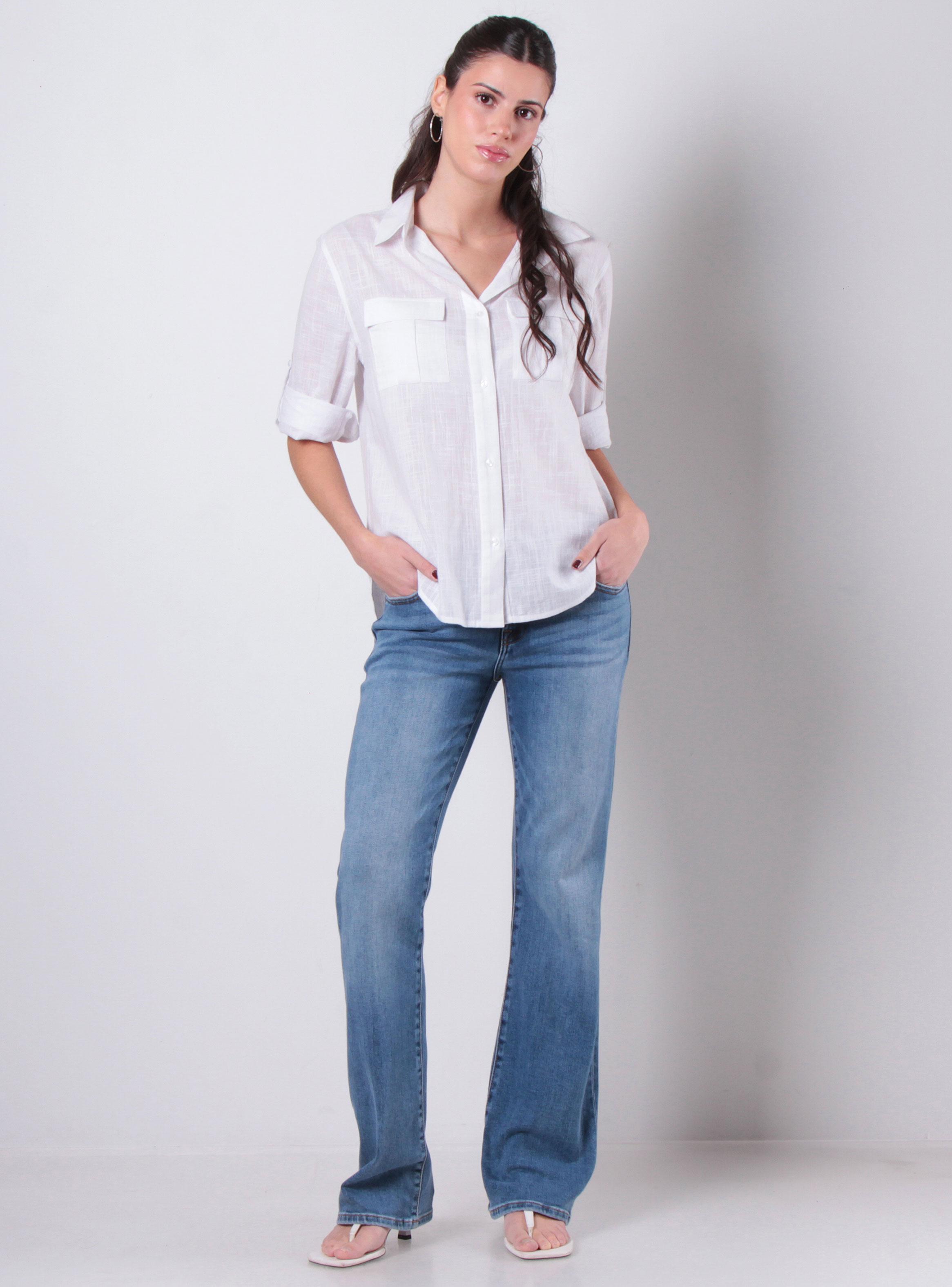 Blusa Manga 3/4 Abotonada en Delantero Bolsillos-3