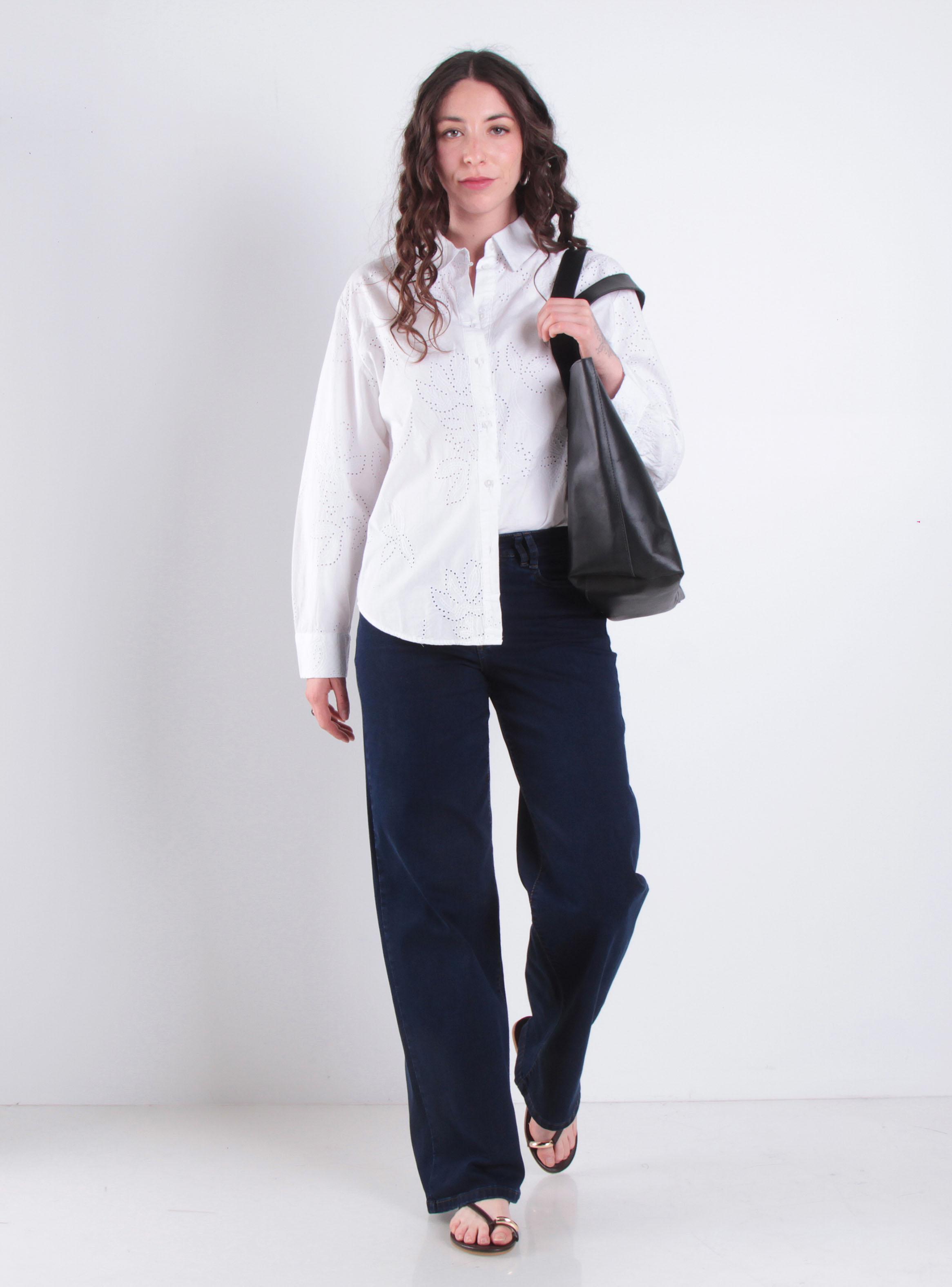 Jeans Wide Leg Tiro Alto Pretina Básica Botón-3