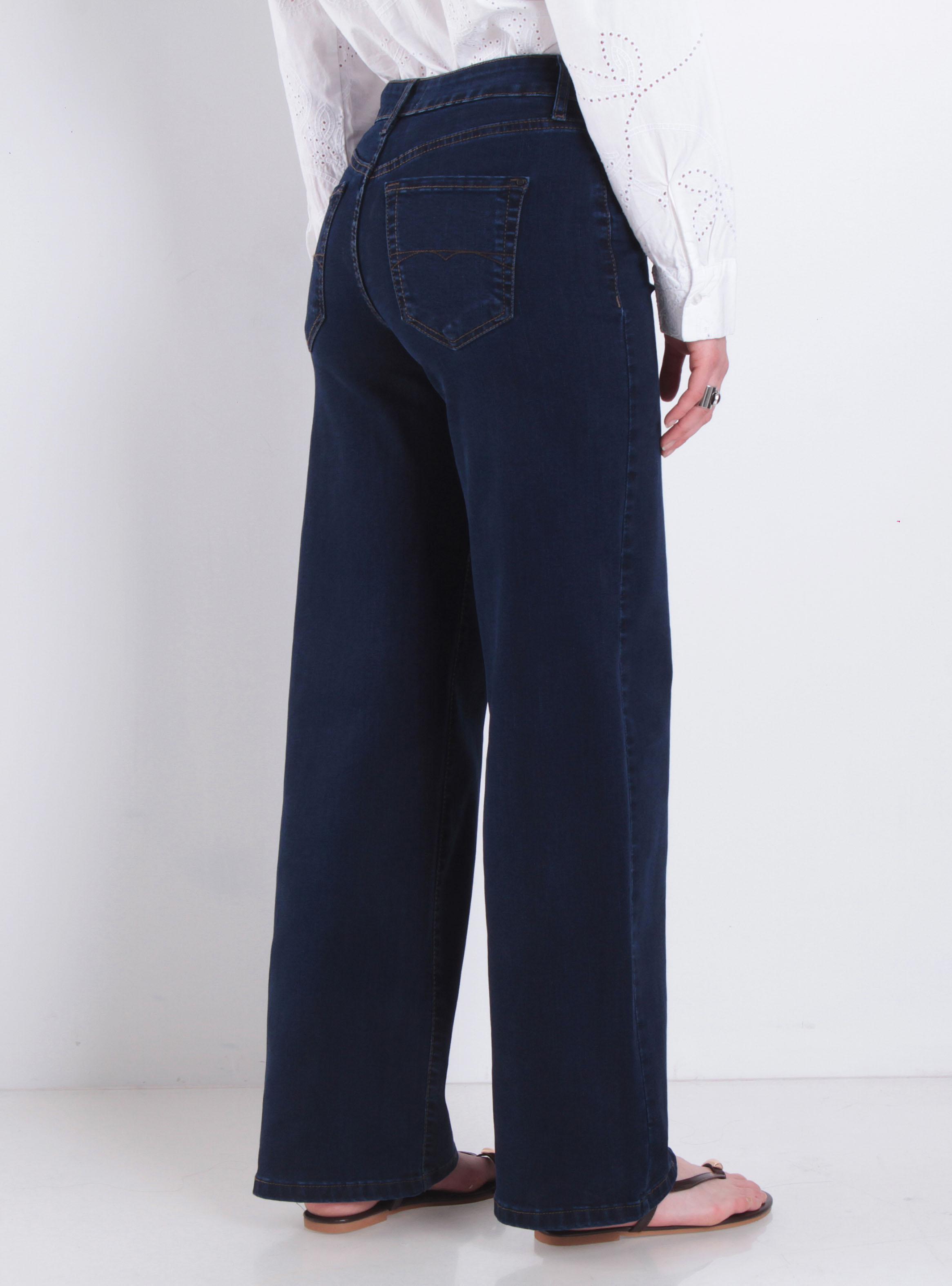 Jeans Wide Leg Tiro Alto Pretina Básica Botón-1