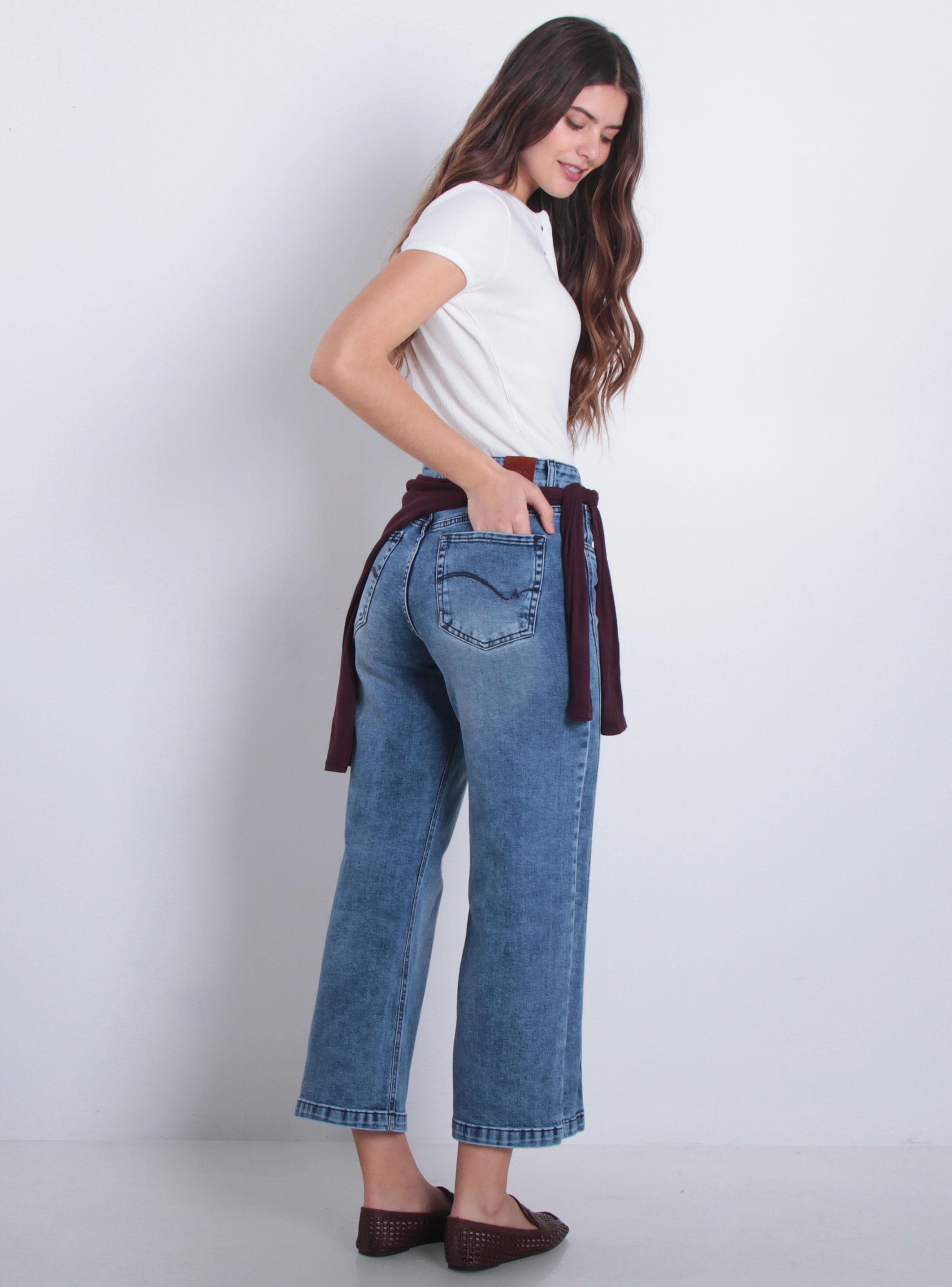 Jeans Wide Leg Tiro Alto Pretina J959-4
