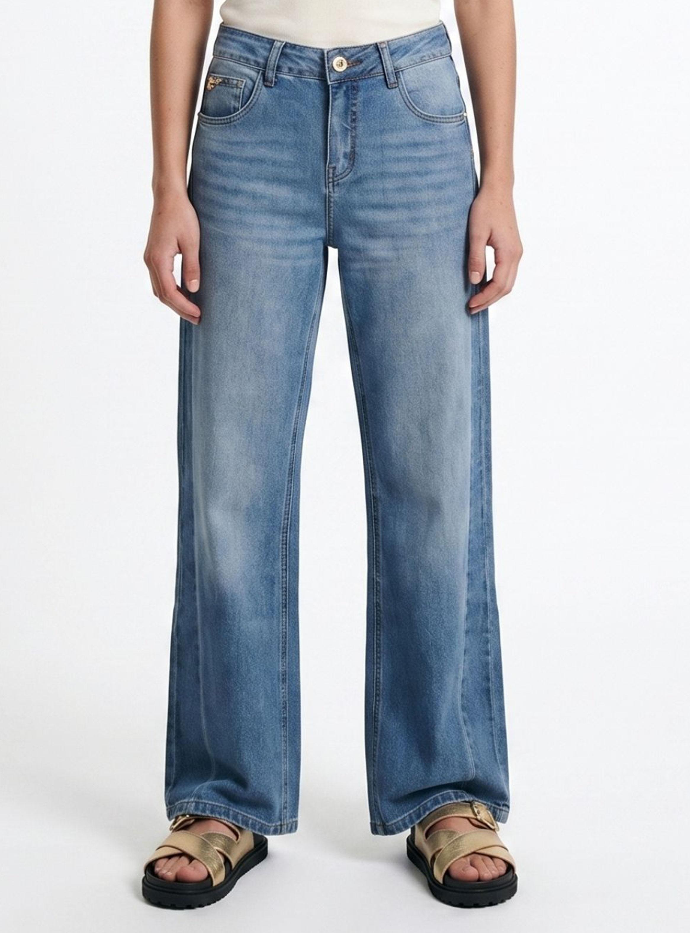 Jeans New Wide Dark Med Blue con Cortes-0