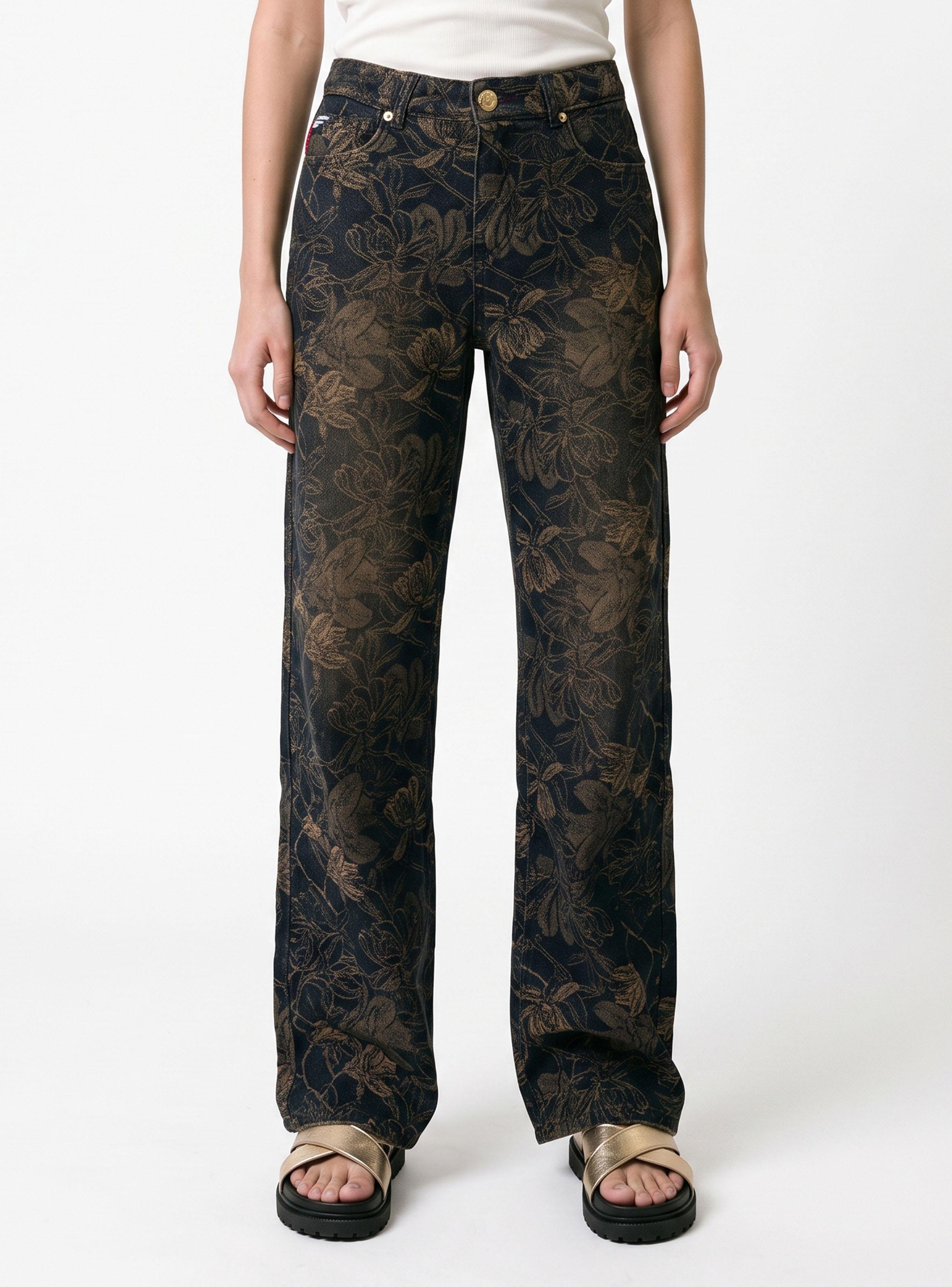 Jeans Wide Leg Jacquard Denim Med Blue-0