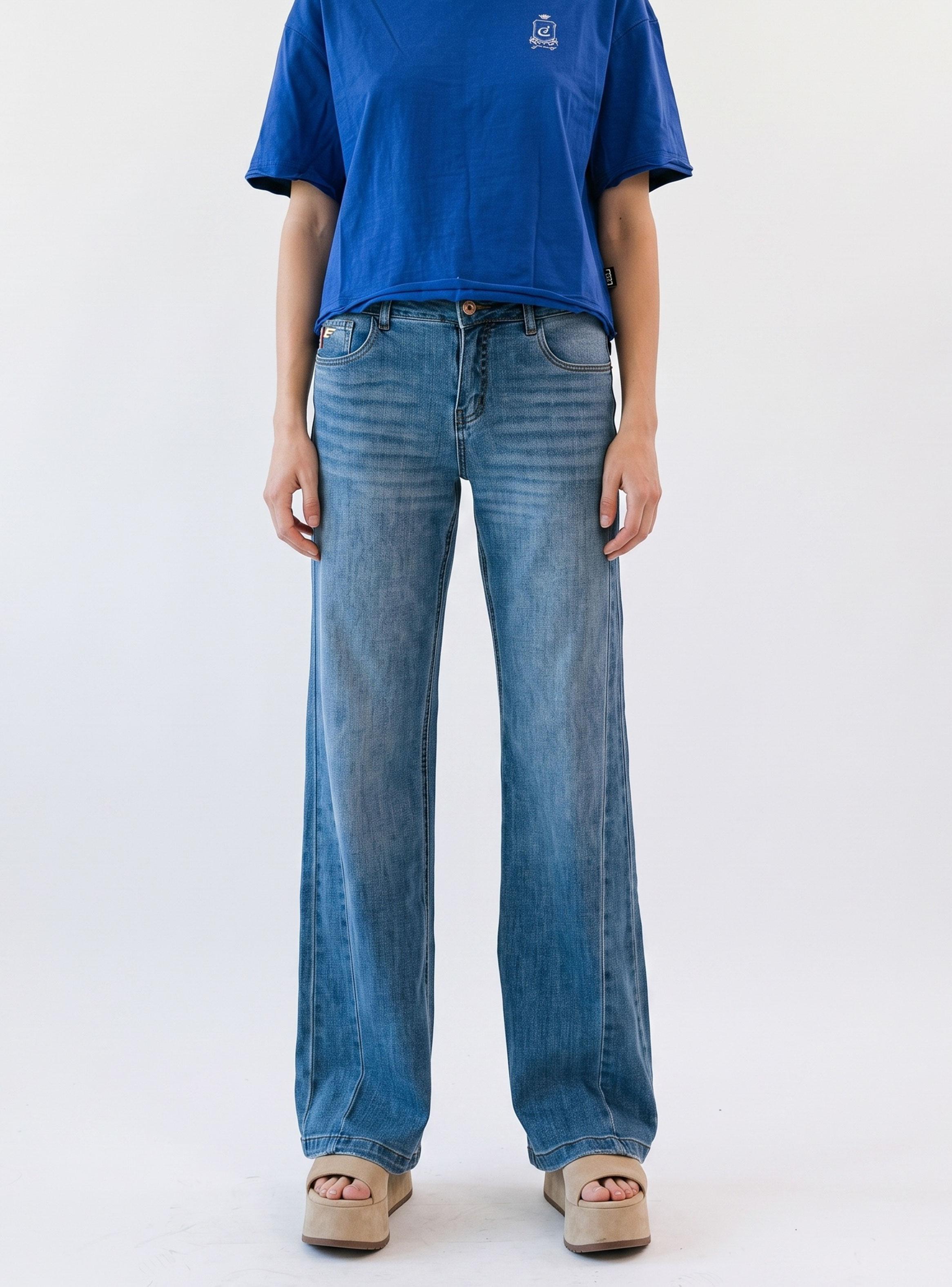 Jeans New Wide Tiro Medio Lightcon Pinzas Embosse-3