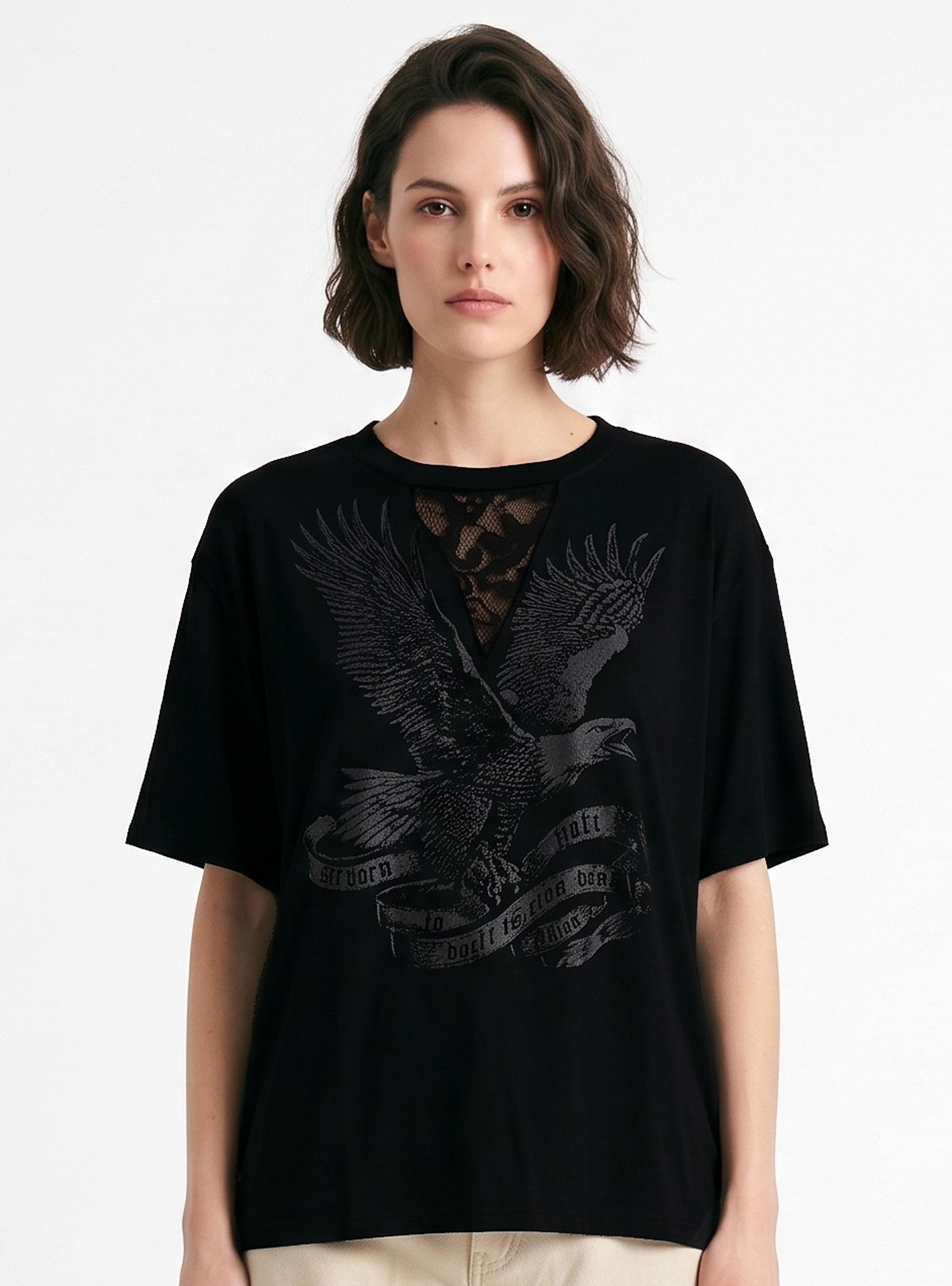 Polera Manga Corta Escote Encaje Águila-0