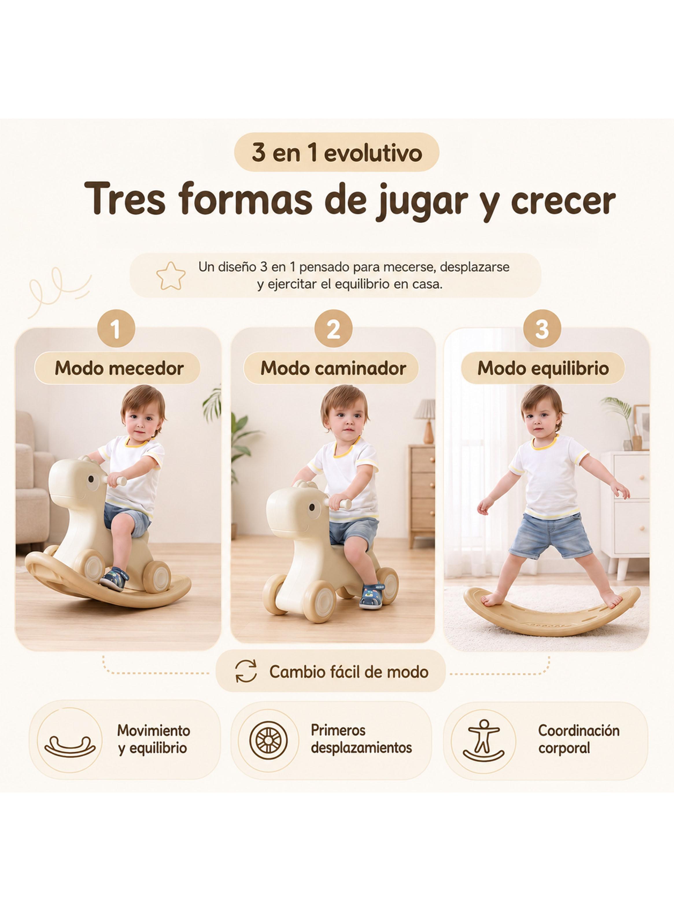 Caminador Mecedor Caballito 3 en 1 Estilo Off White-3