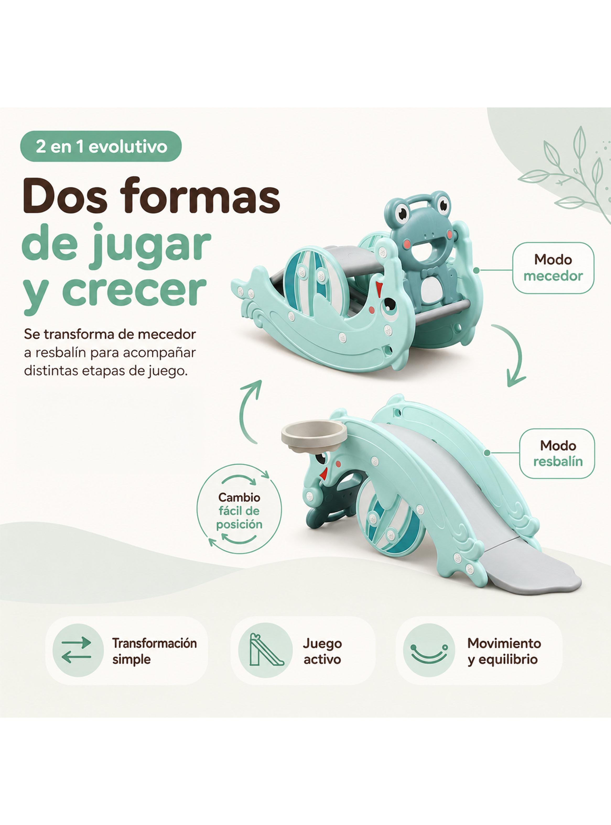 Resbalín Mecedor Delfín 2 Funciones Verde Menta-2
