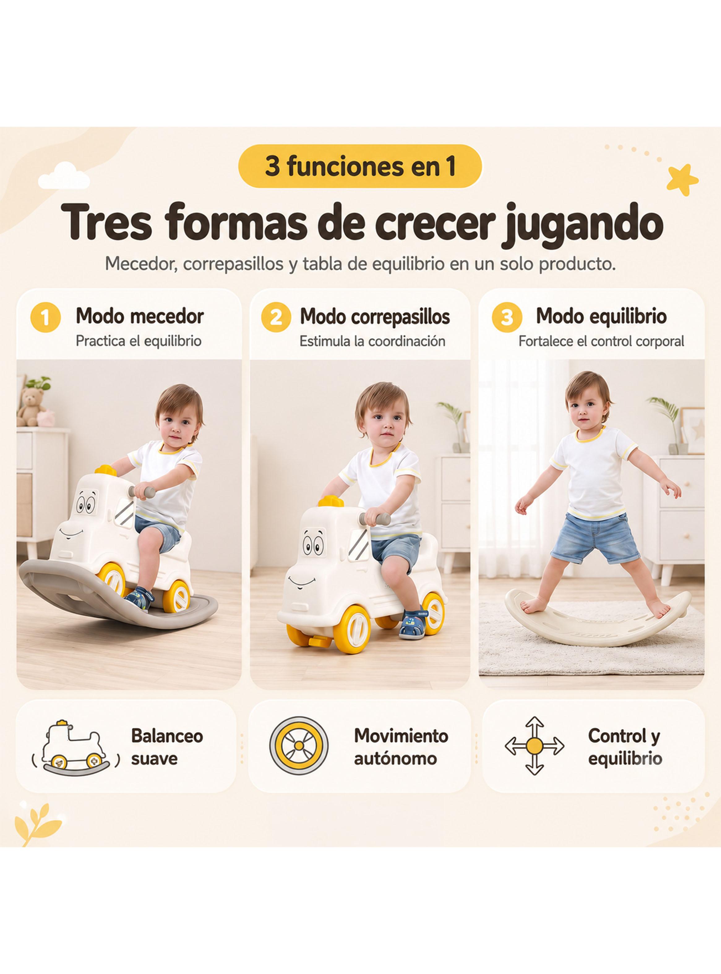 Correpasillos Caminador Mecedor Camión 3 en 1 Off White-2