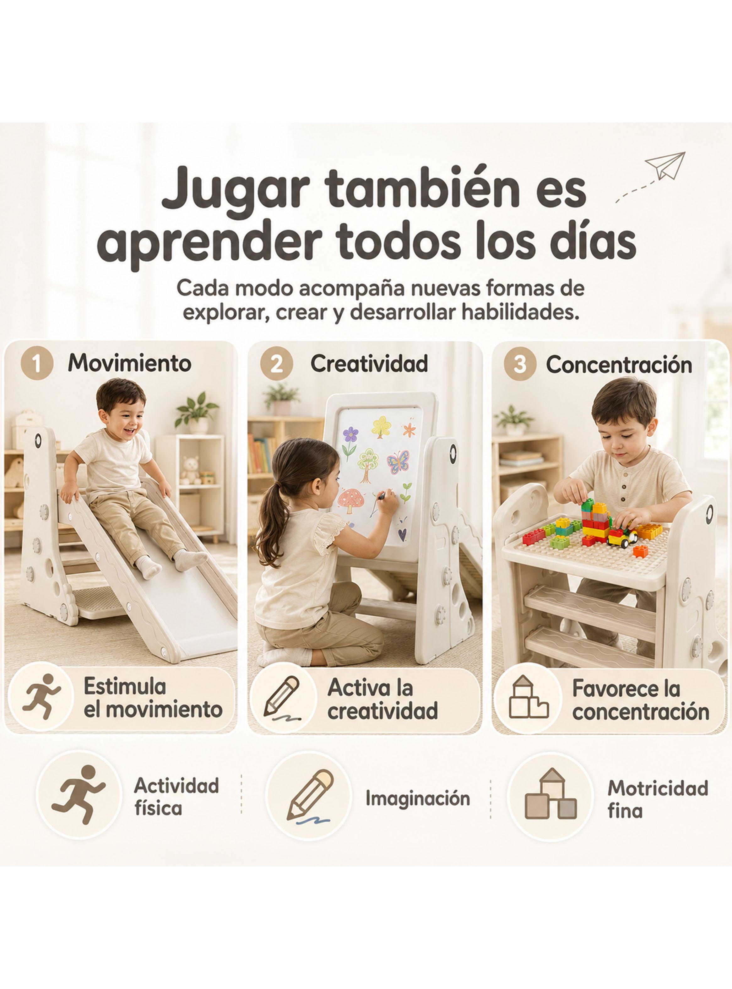 Resbalín Infantil Plegable 4 en 1 con Escritorio Off White-4