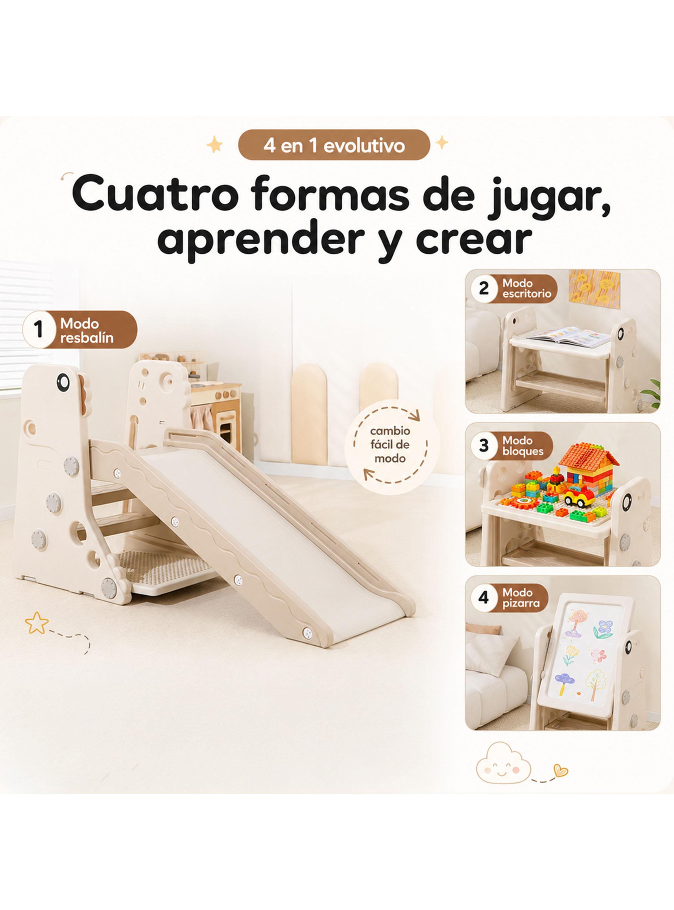 Resbalín Infantil Plegable 4 en 1 con Escritorio Off White-2