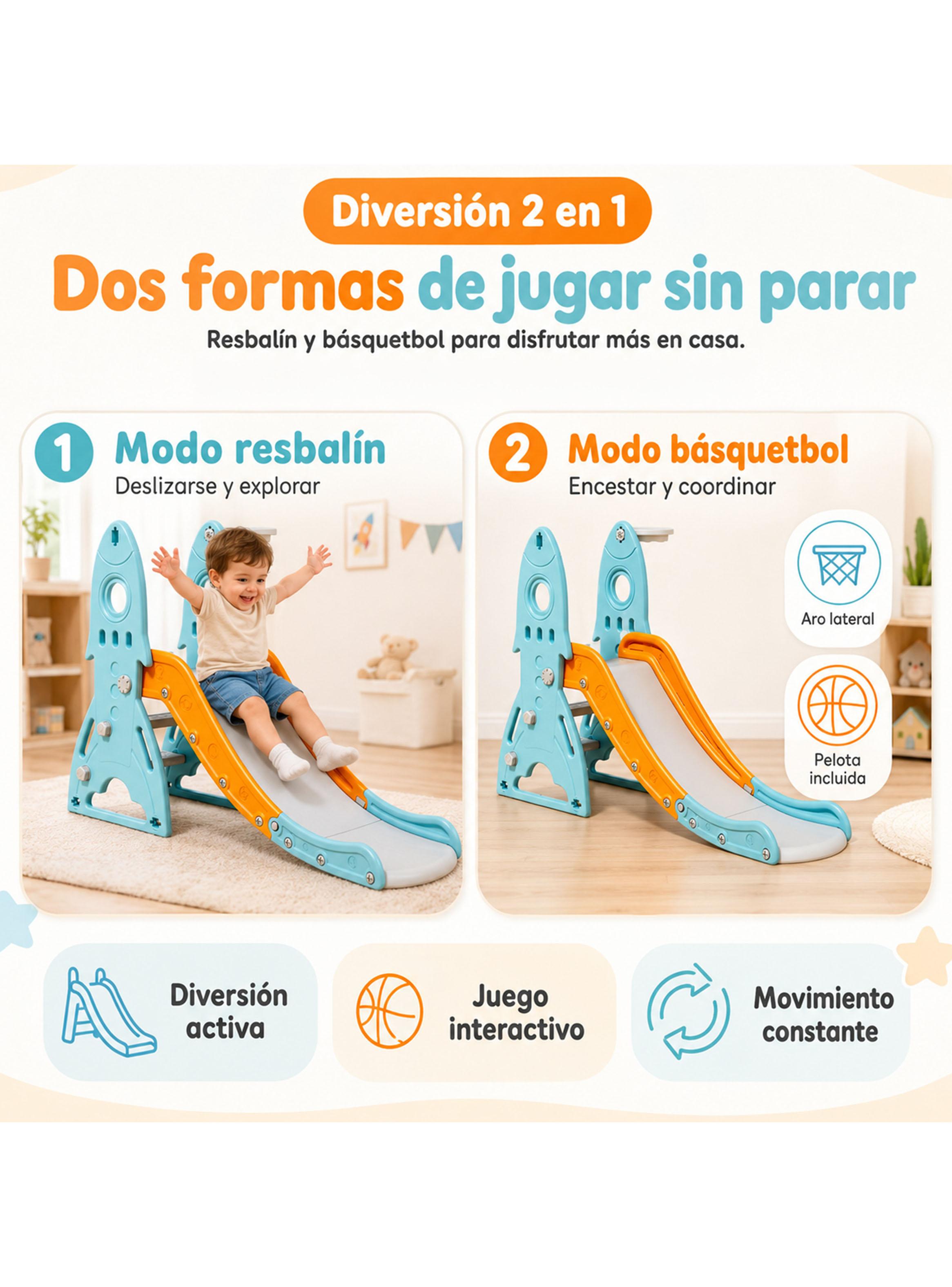 Resbalín Infantil con Aro de Básquetbol Celeste-2