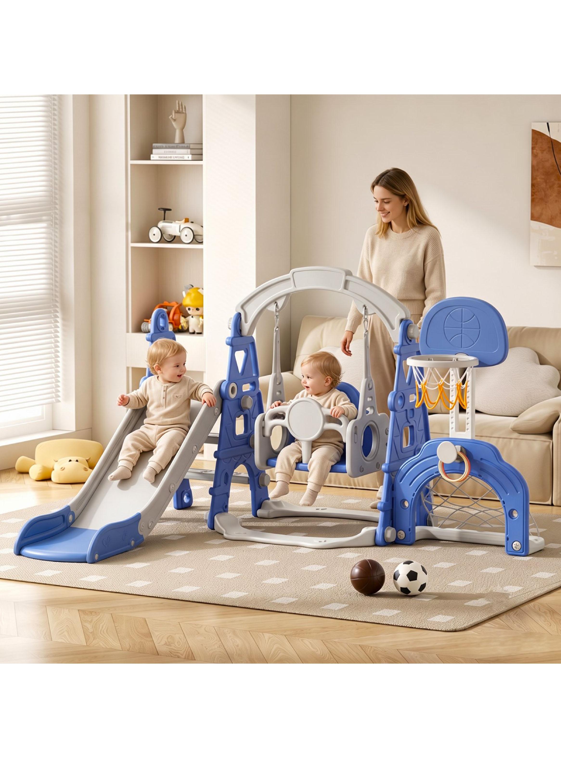 Centro de Juego Resbalín Columpio Infantil 5 en 1 Azul-5