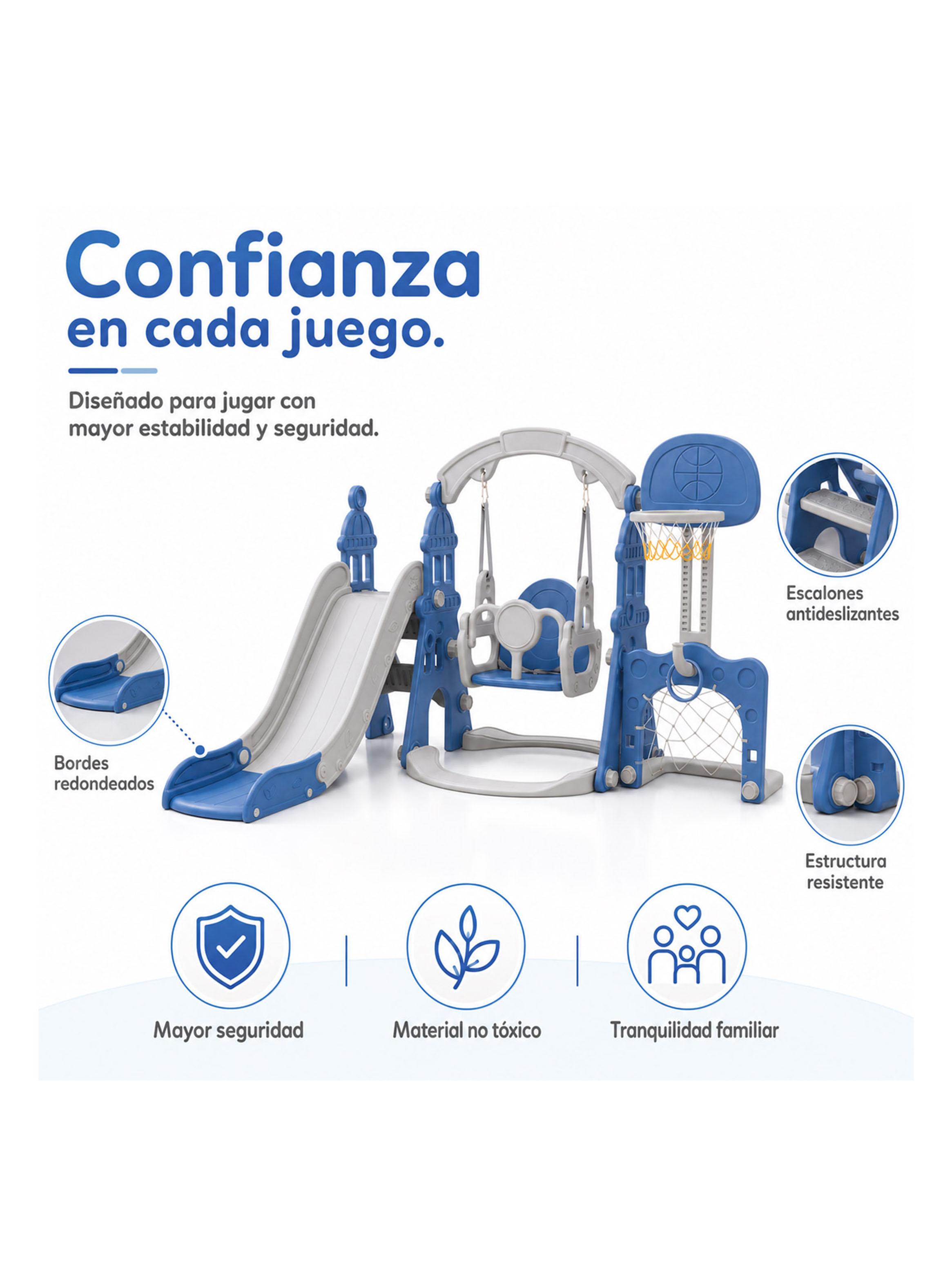 Centro de Juego Resbalín Columpio Infantil 5 en 1 Azul-3