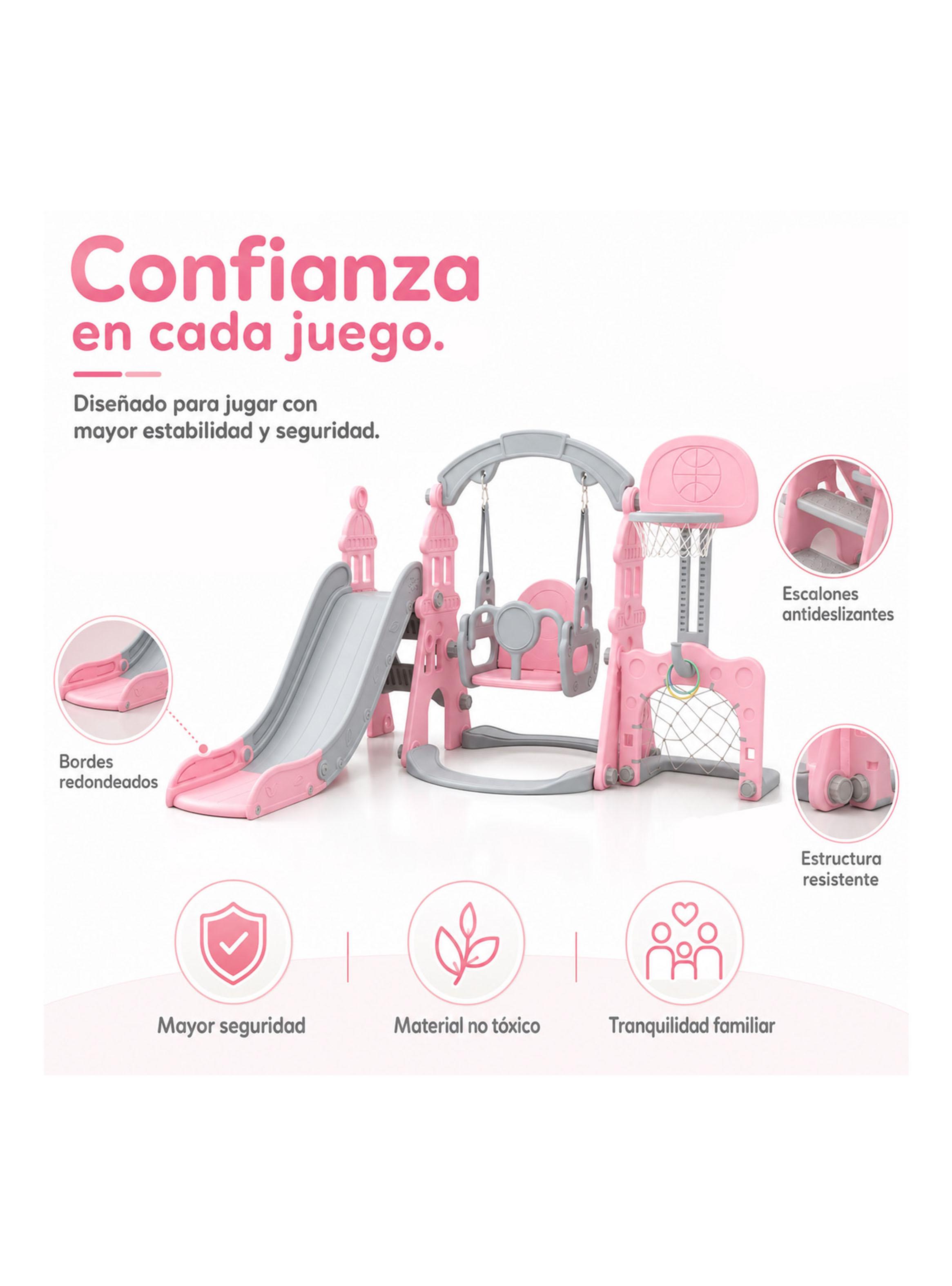 Centro de Juego Resbalín Columpio Infantil 5 en 1 Rosado-2