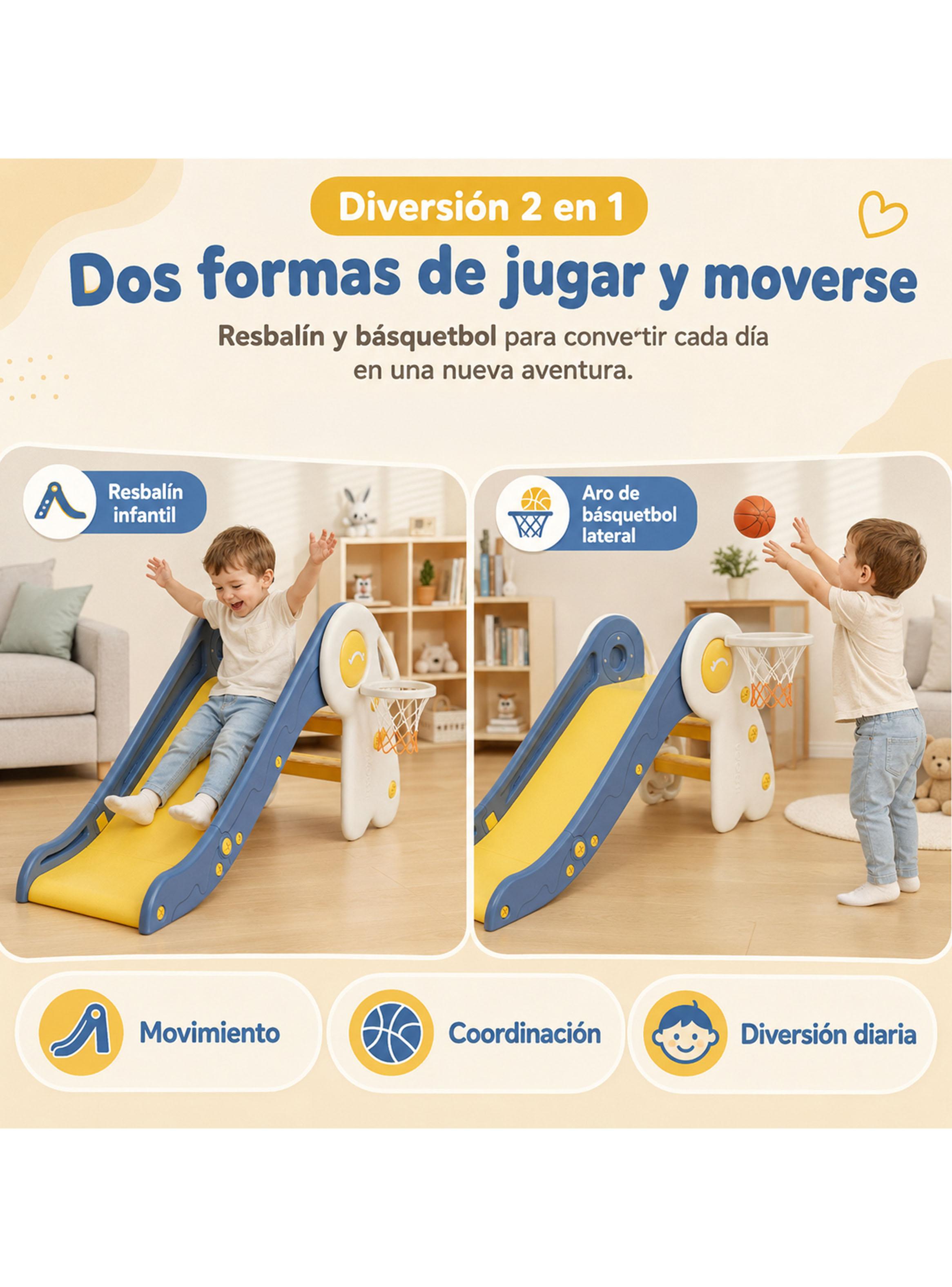 Resbalín Infantil Plegable con Aro de Básquetbol Multicolor-3