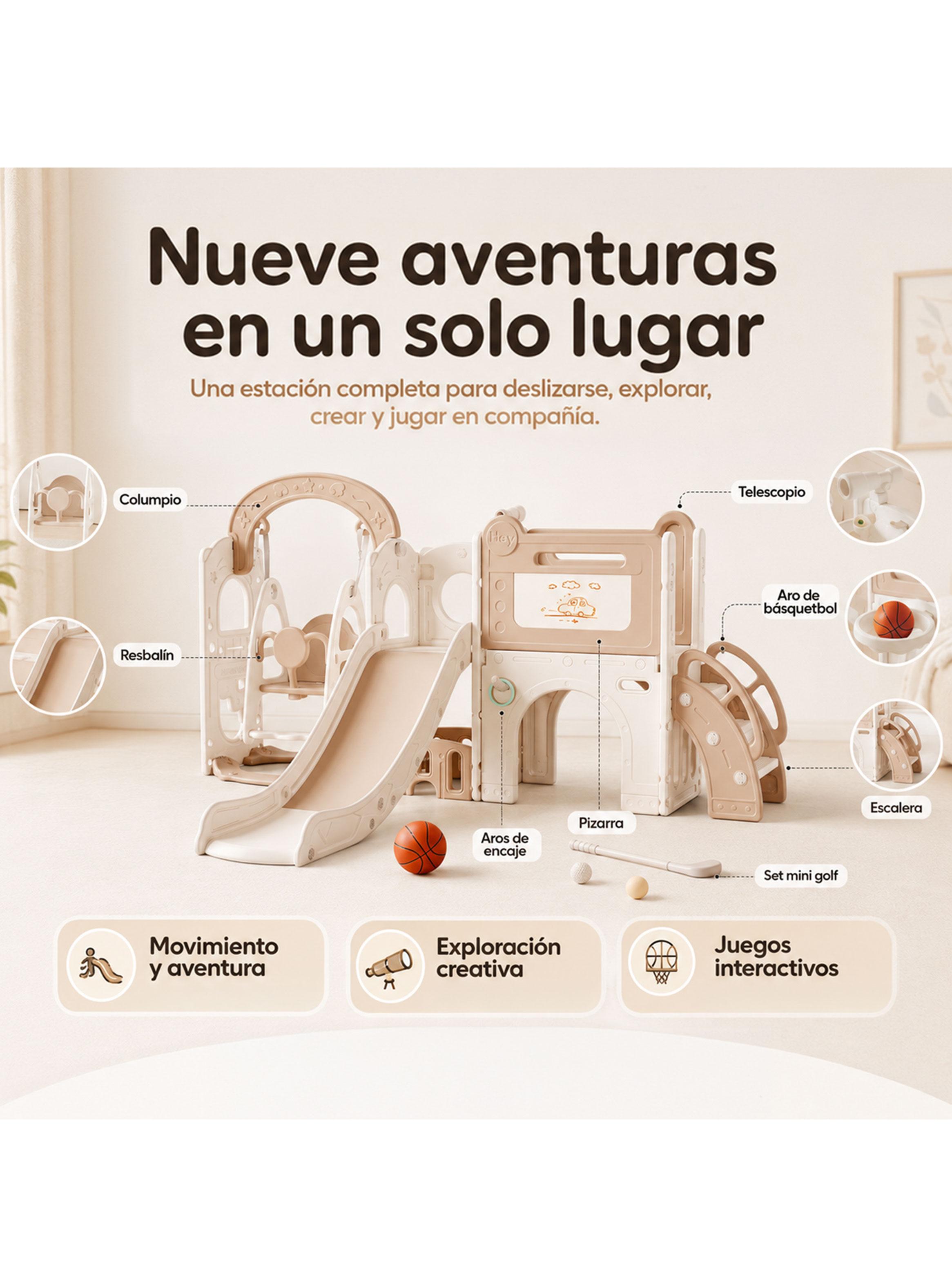 Centro de Juegos Resbalín Columpio 9 en 1 Estilo Off White-2
