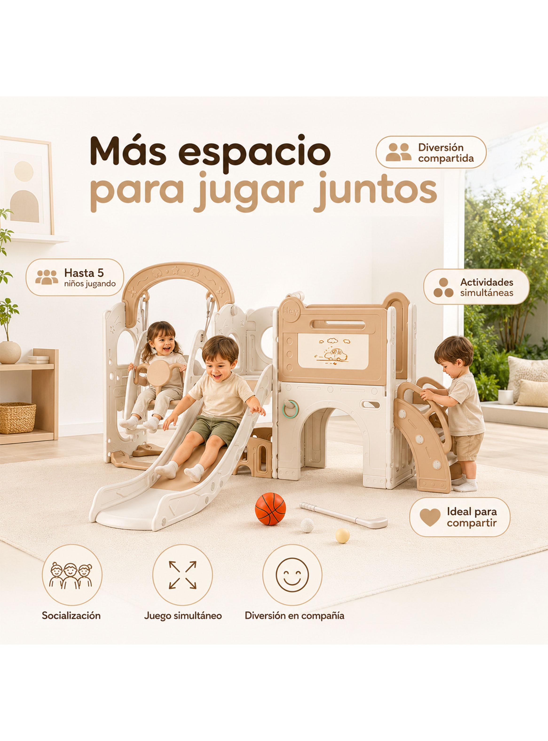 Centro de Juegos Resbalín Columpio 9 en 1 Estilo Off White-3
