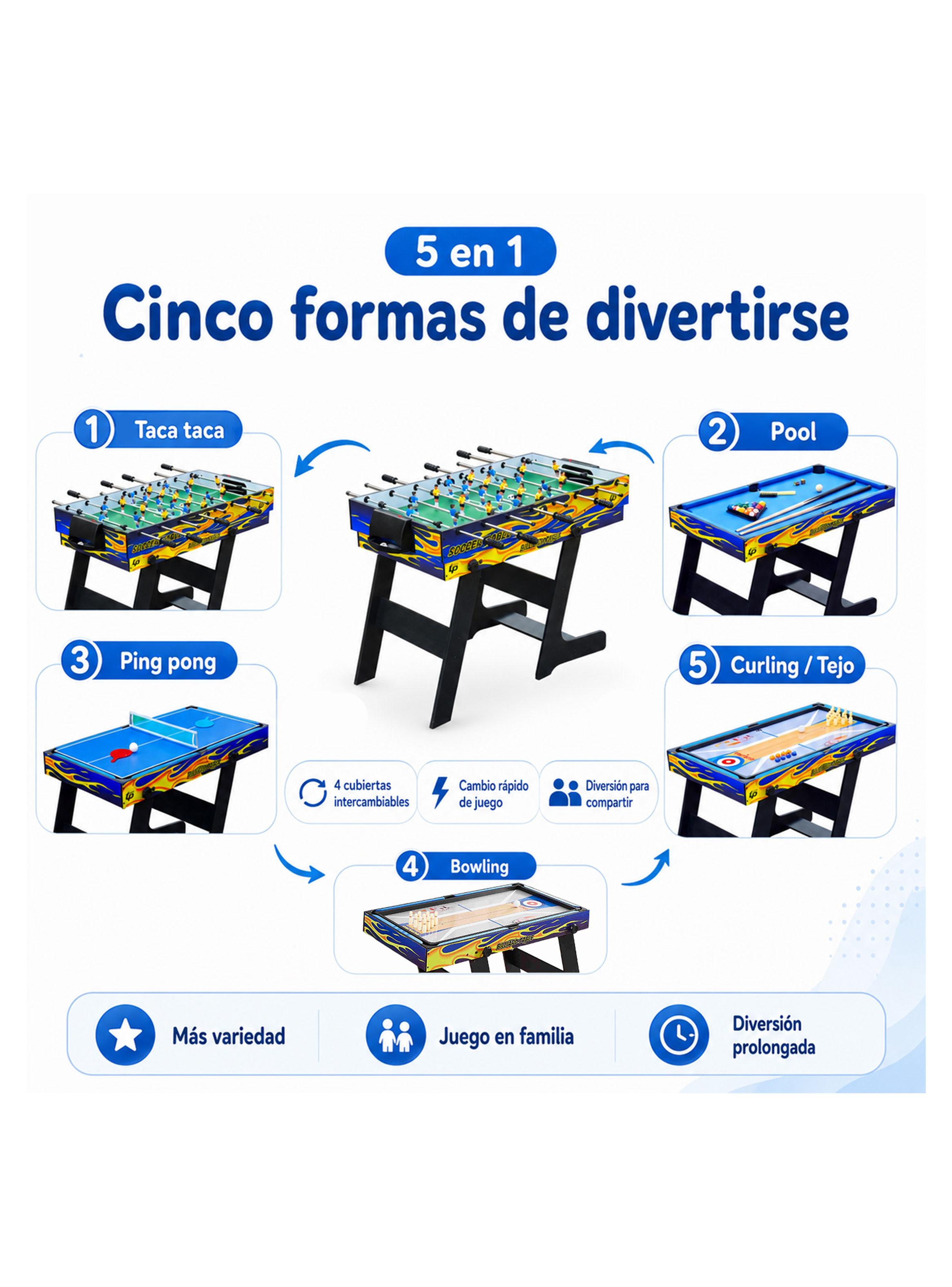 Mesa de Juegos Plegable 5 en 1 Taca Taca + Pool + Ping Pong-3