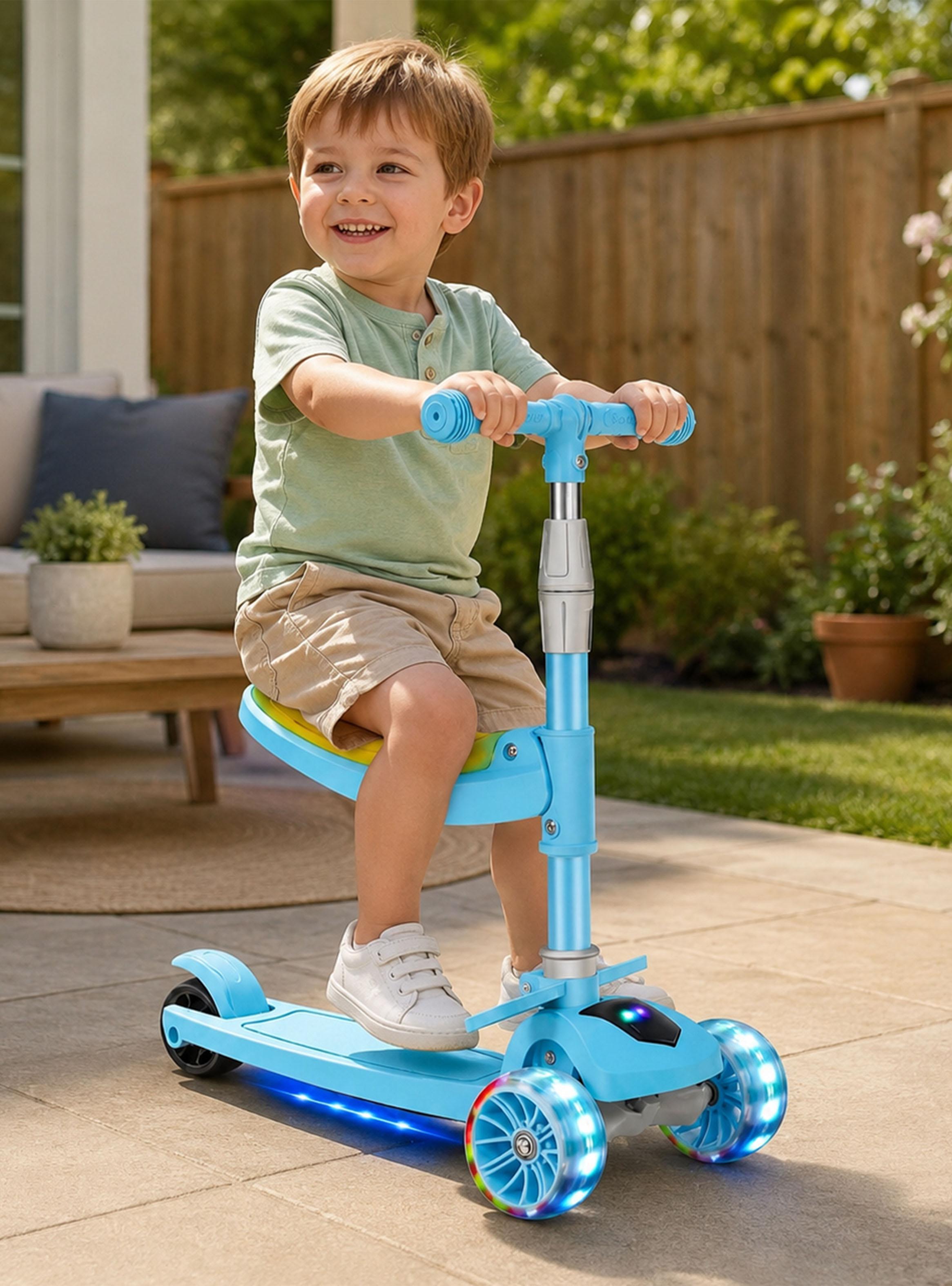 Scooter Plegable con Asiento Música y Luces Azul-5