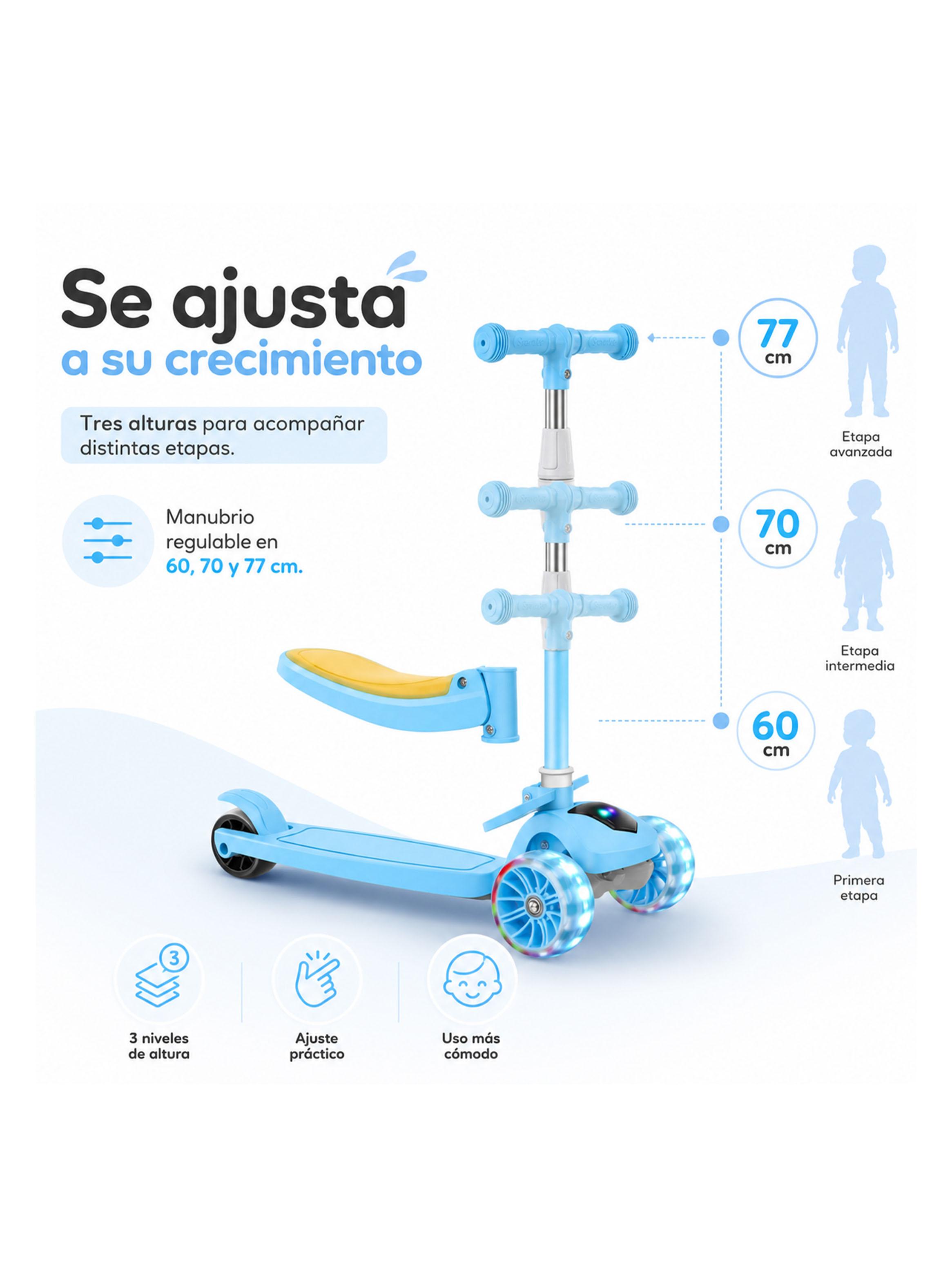 Scooter Plegable con Asiento Música y Luces Azul-4