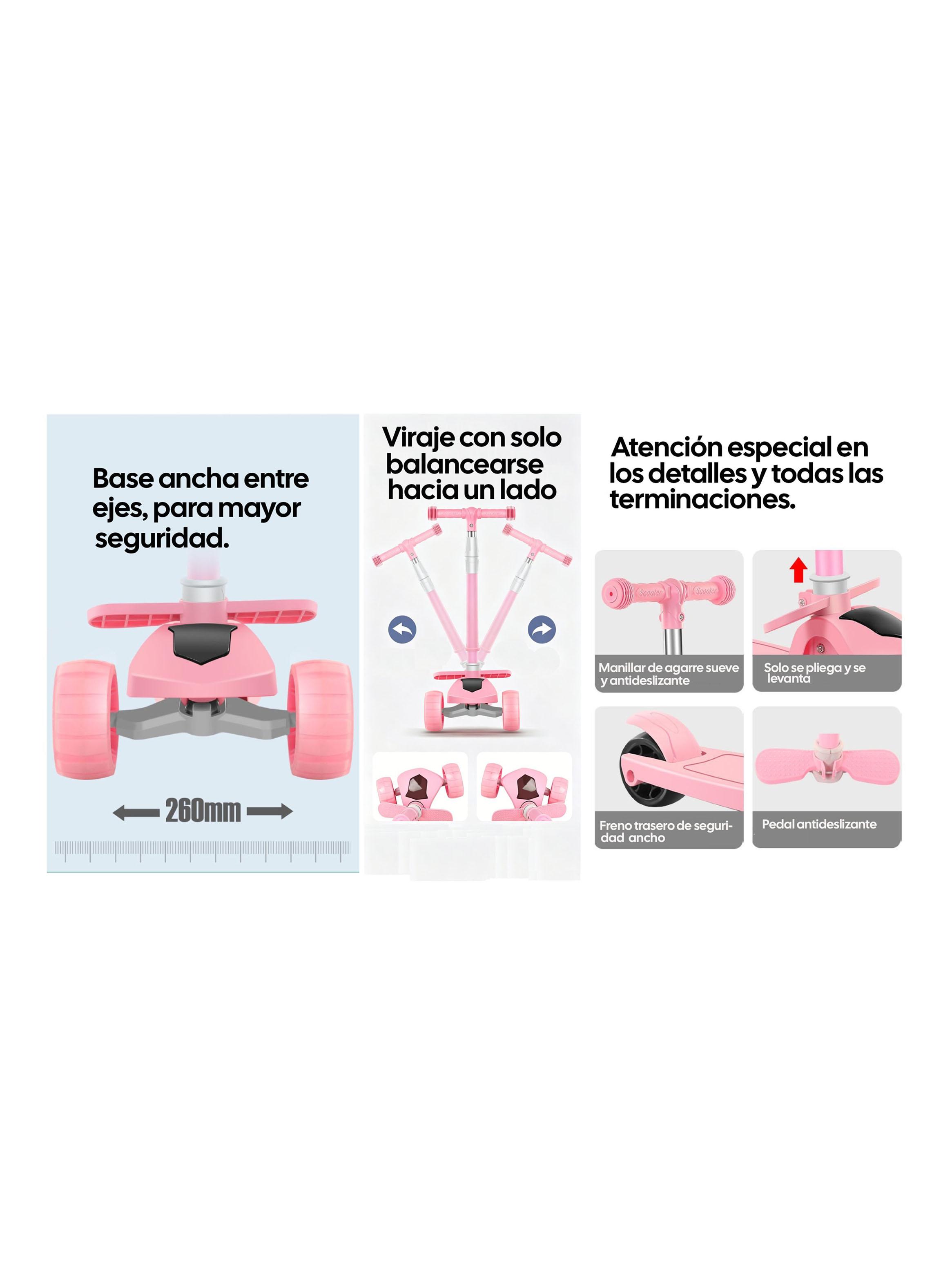 Scooter Plegable con Asiento Sonido y Luces Rosado-4