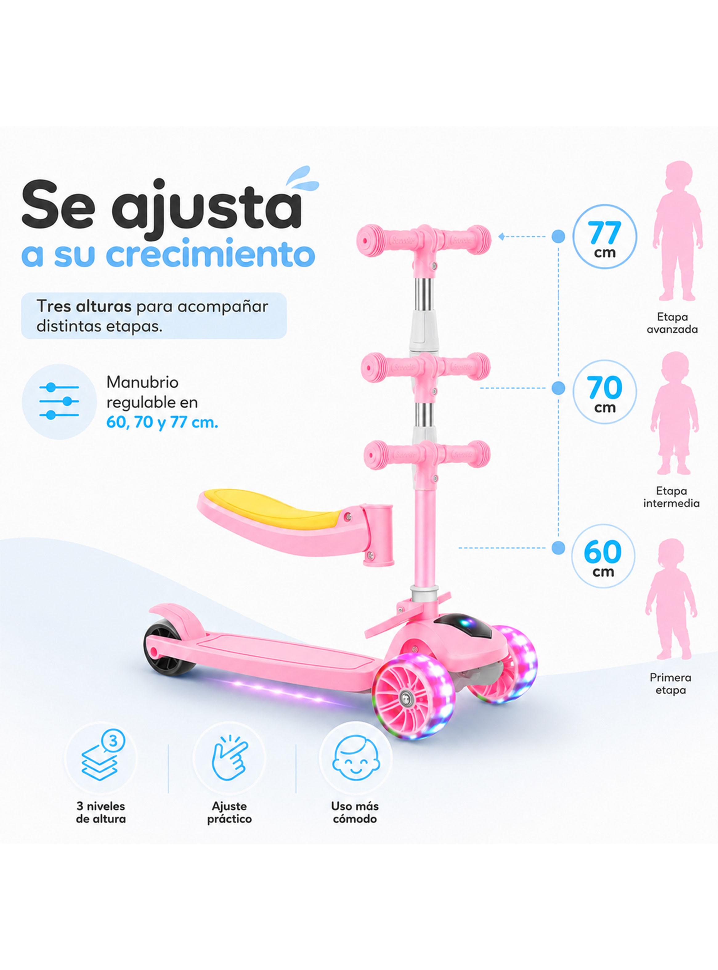 Scooter Plegable con Asiento Sonido y Luces Rosado-2