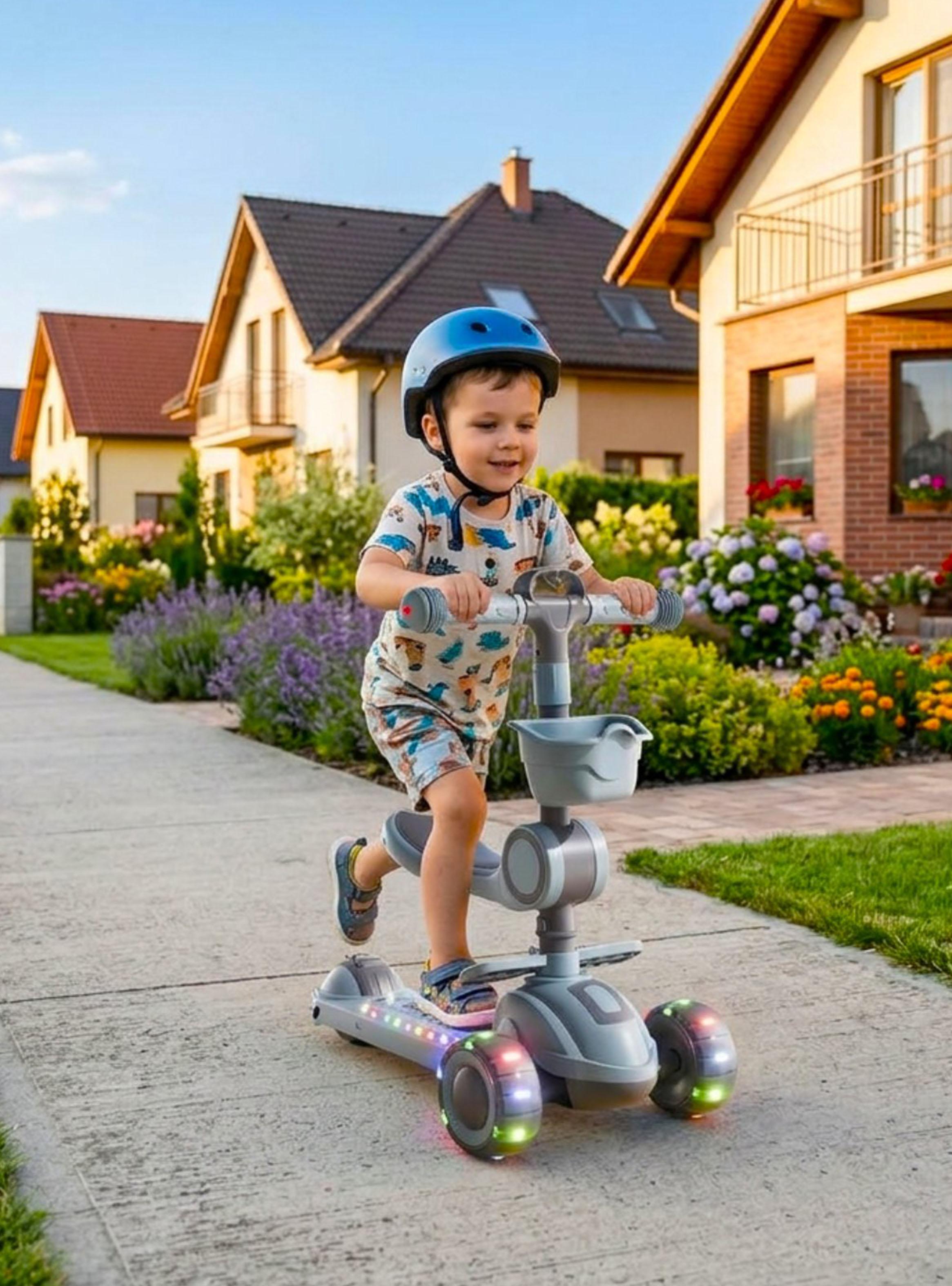 Scooter Plegable con Asiento Luces y Música Gris-5
