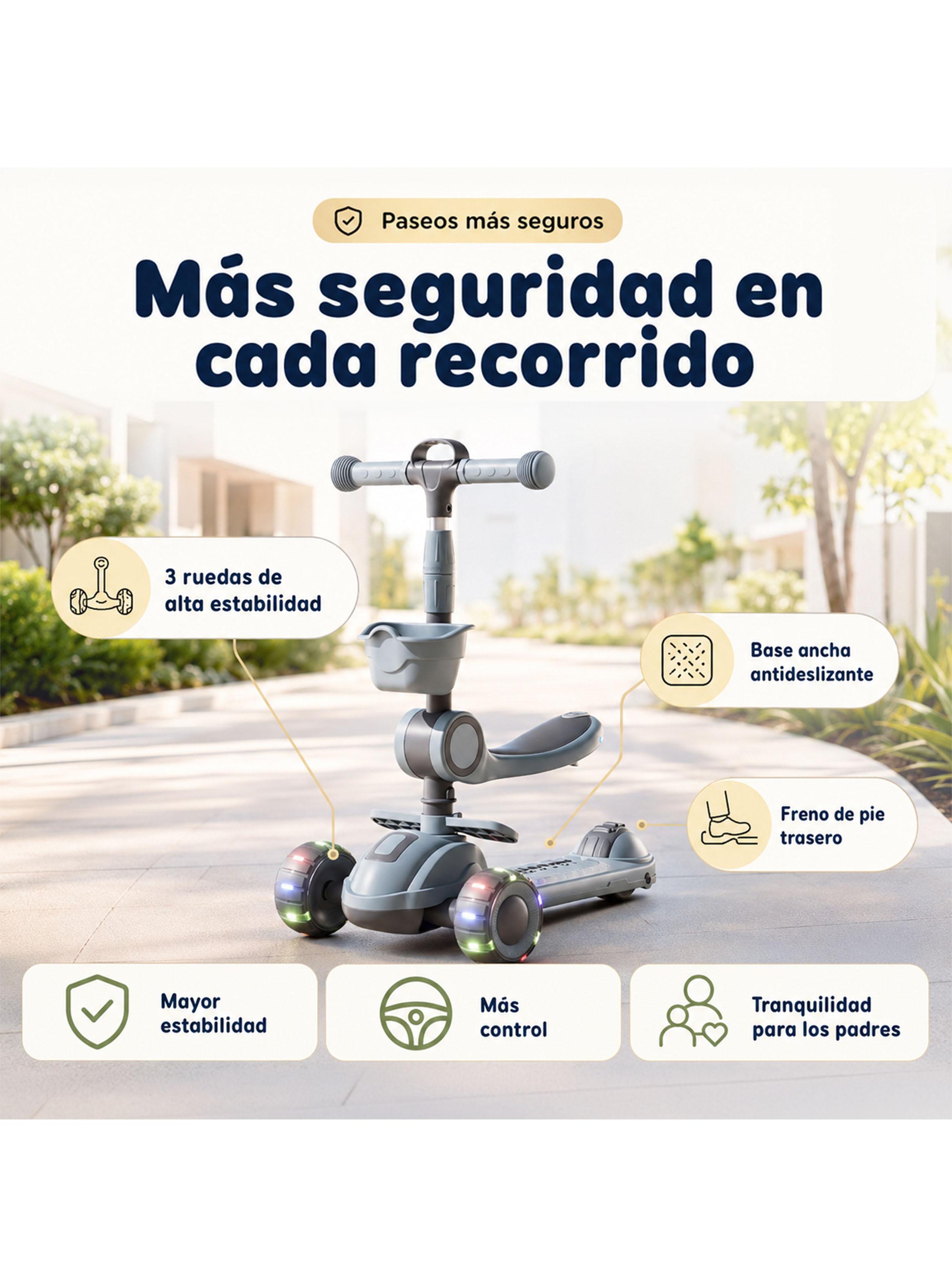 Scooter Plegable con Asiento Luces y Música Gris-2