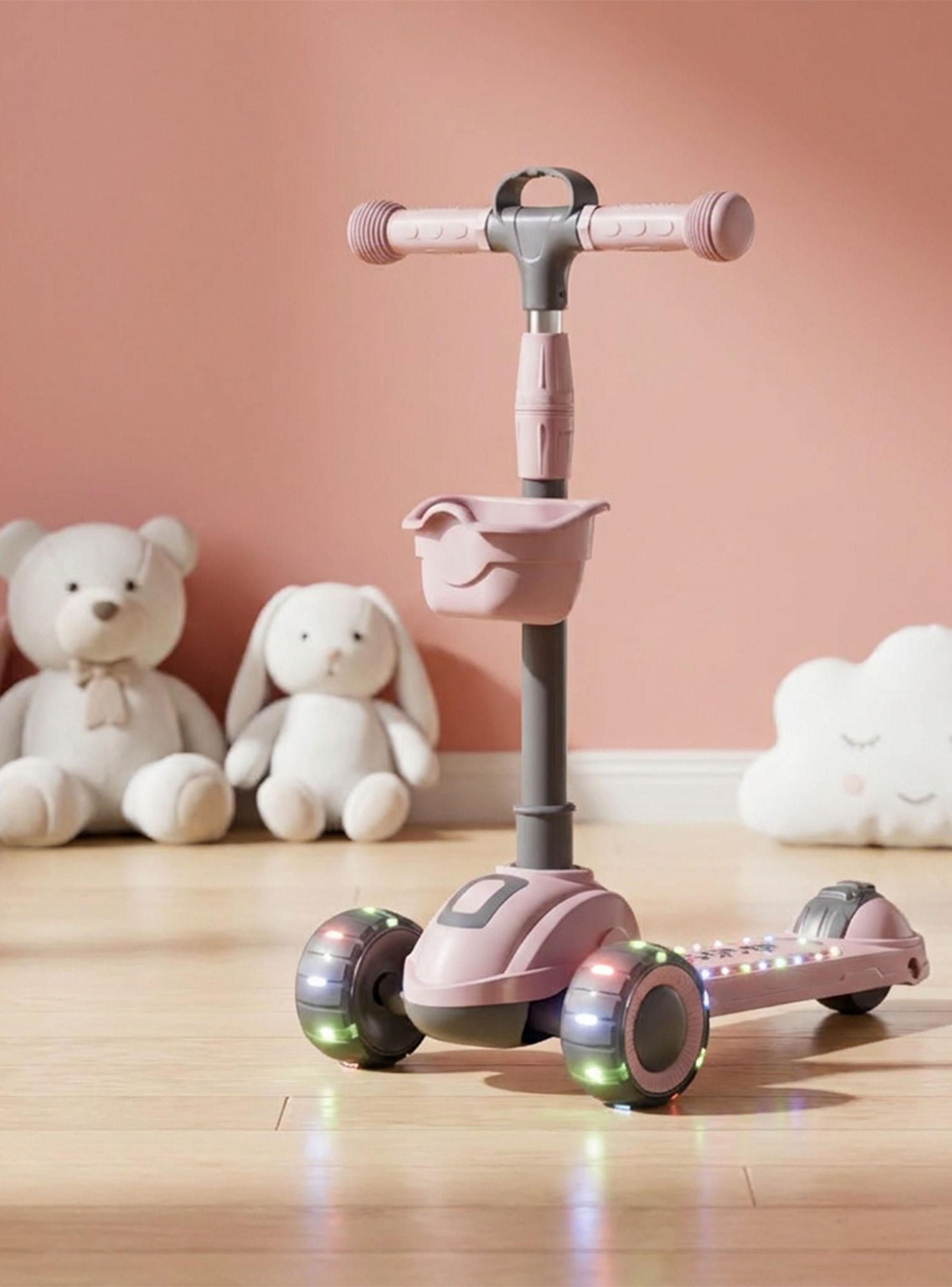 Scooter Plegable 3 Ruedas con Luces y Música Rosado-4