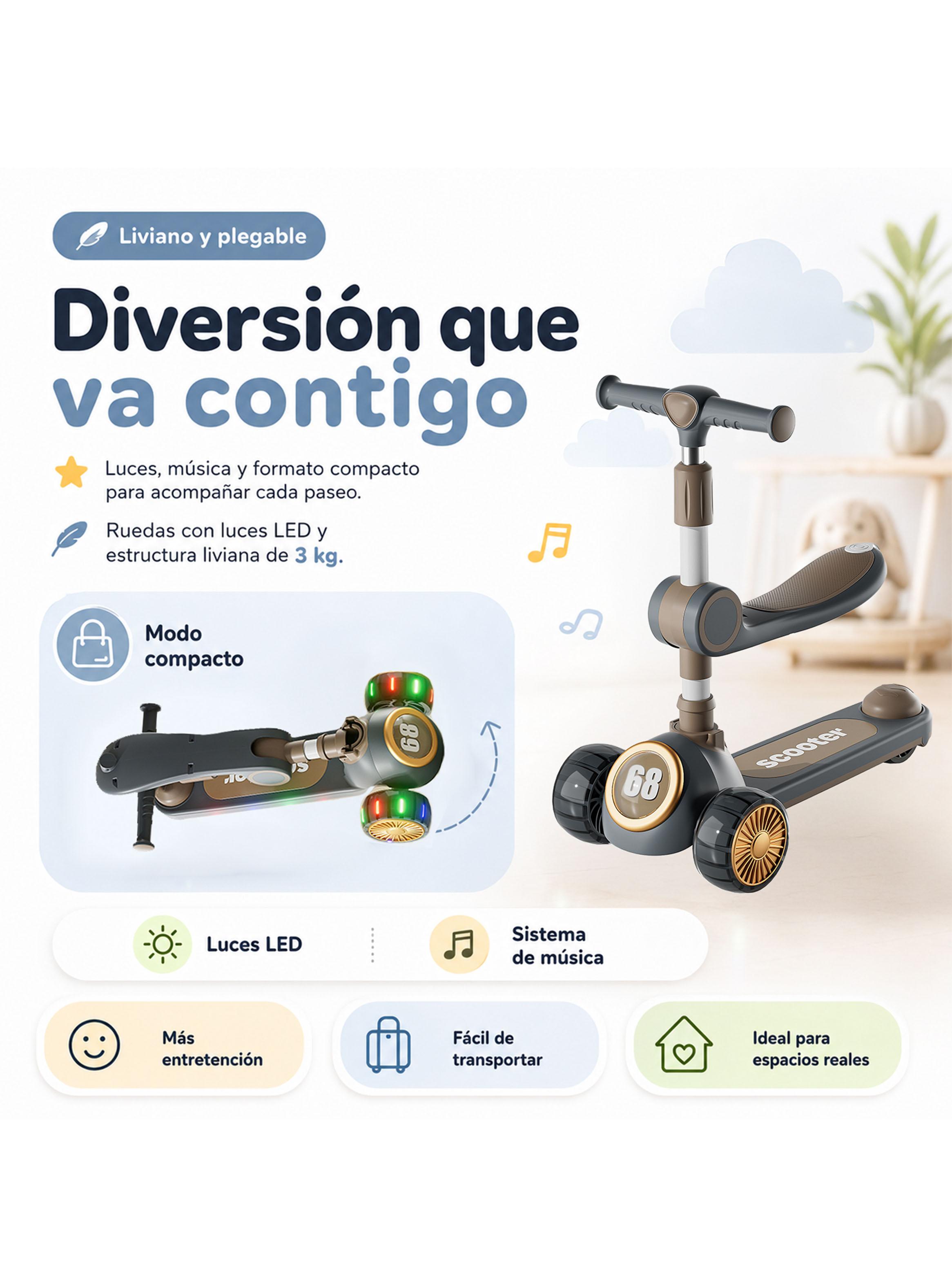 Scooter Infantil 3 en 1 Plegable con Asiento Gris-2