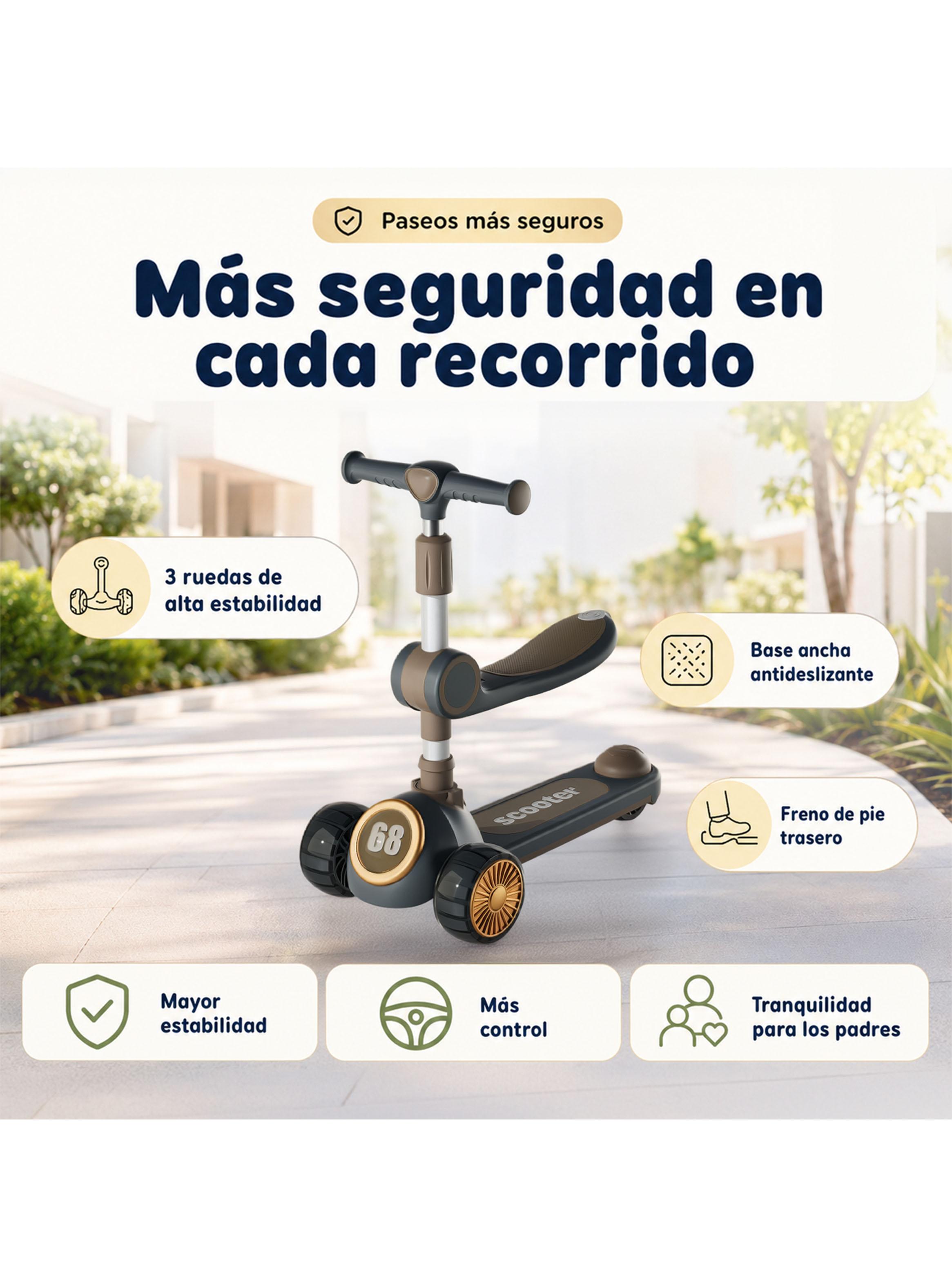 Scooter Infantil 3 en 1 Plegable con Asiento Gris-3