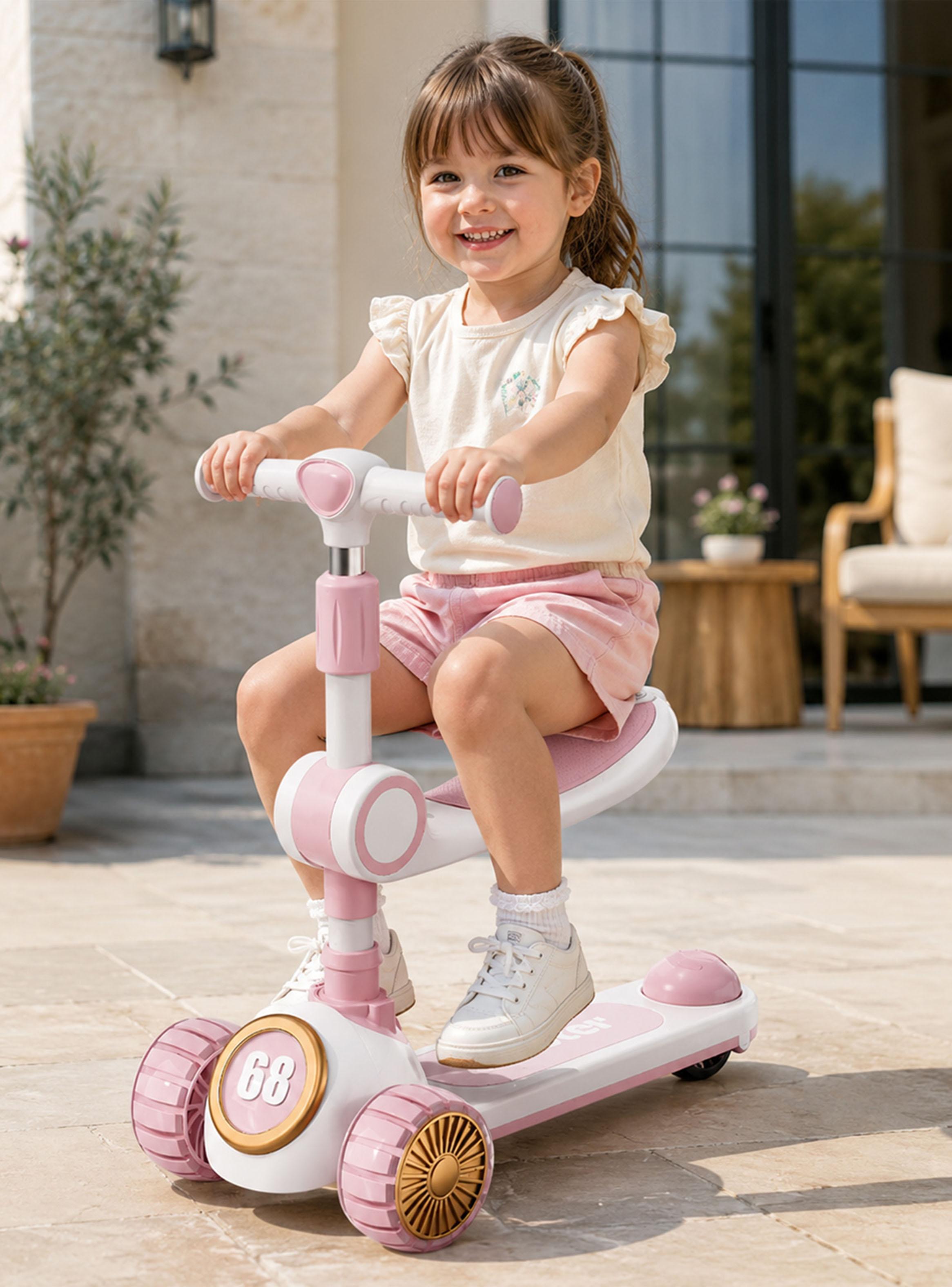 Scooter Infantil 3 en 1 Plegable con Asiento Rosado-5