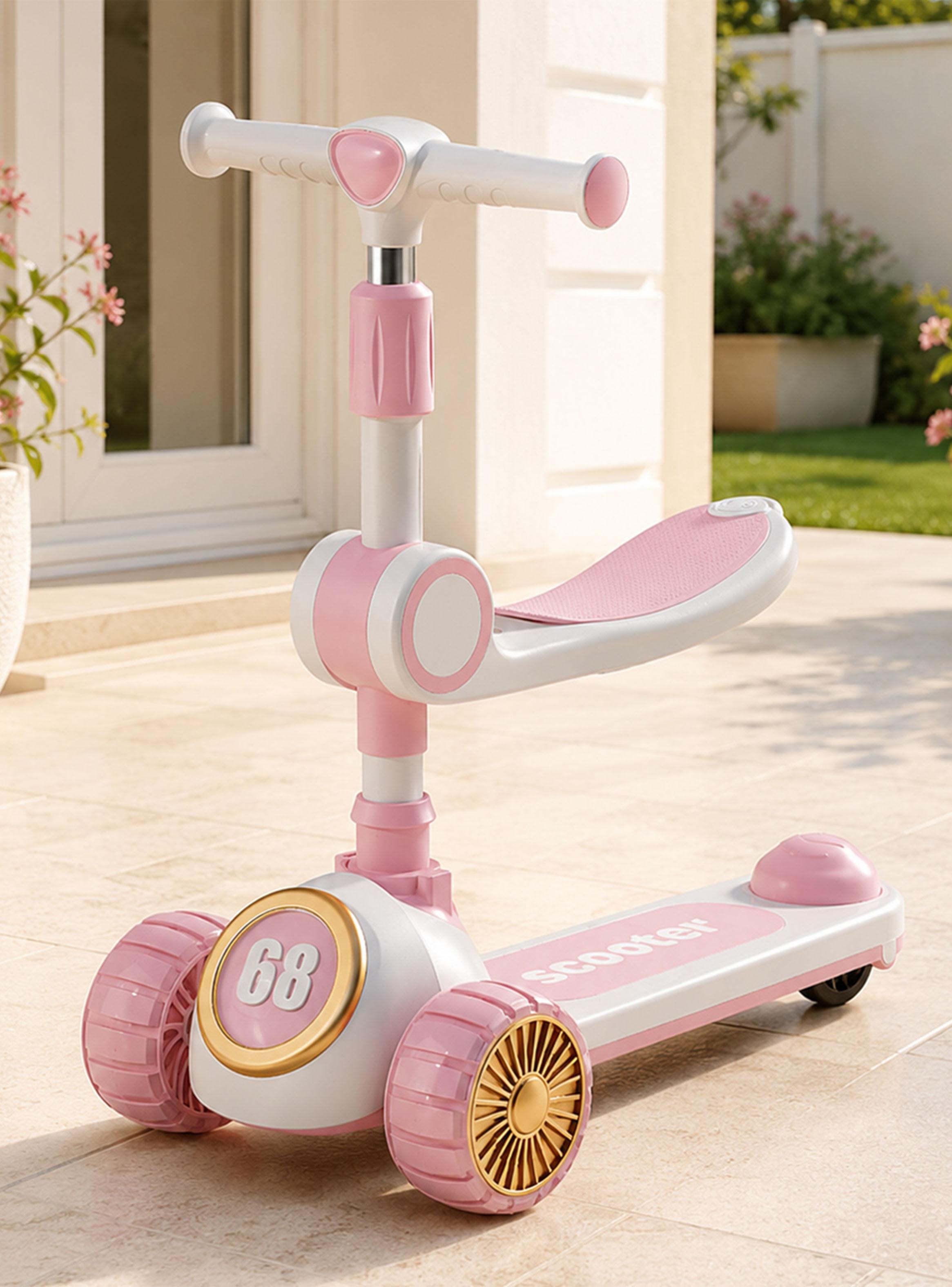 Scooter Infantil 3 en 1 Plegable con Asiento Rosado-4