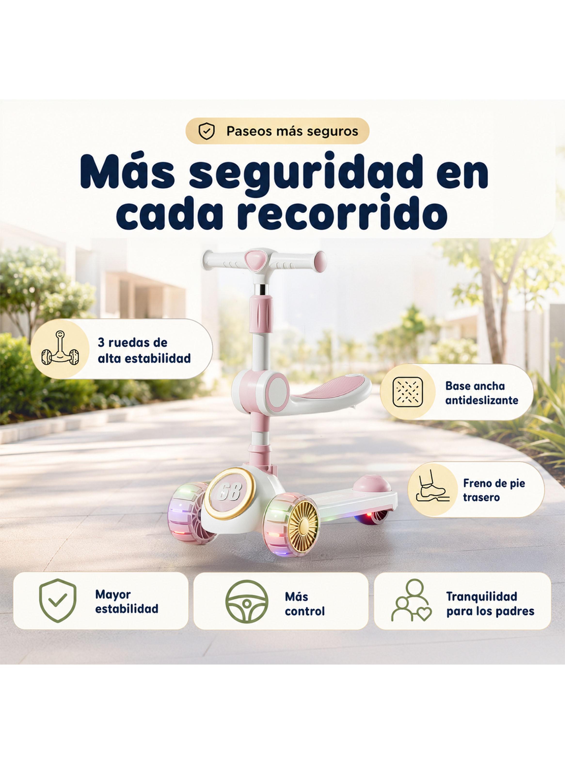 Scooter Infantil 3 en 1 Plegable con Asiento Rosado-2