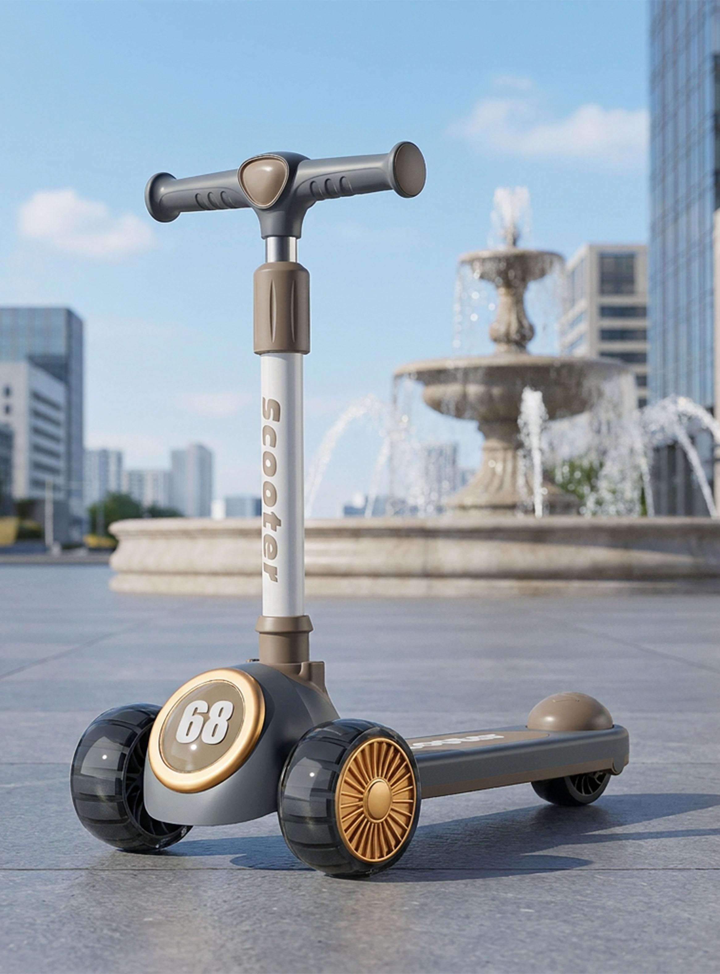 Scooter 3 Ruedas Plegable con Música y Luces Gris-3