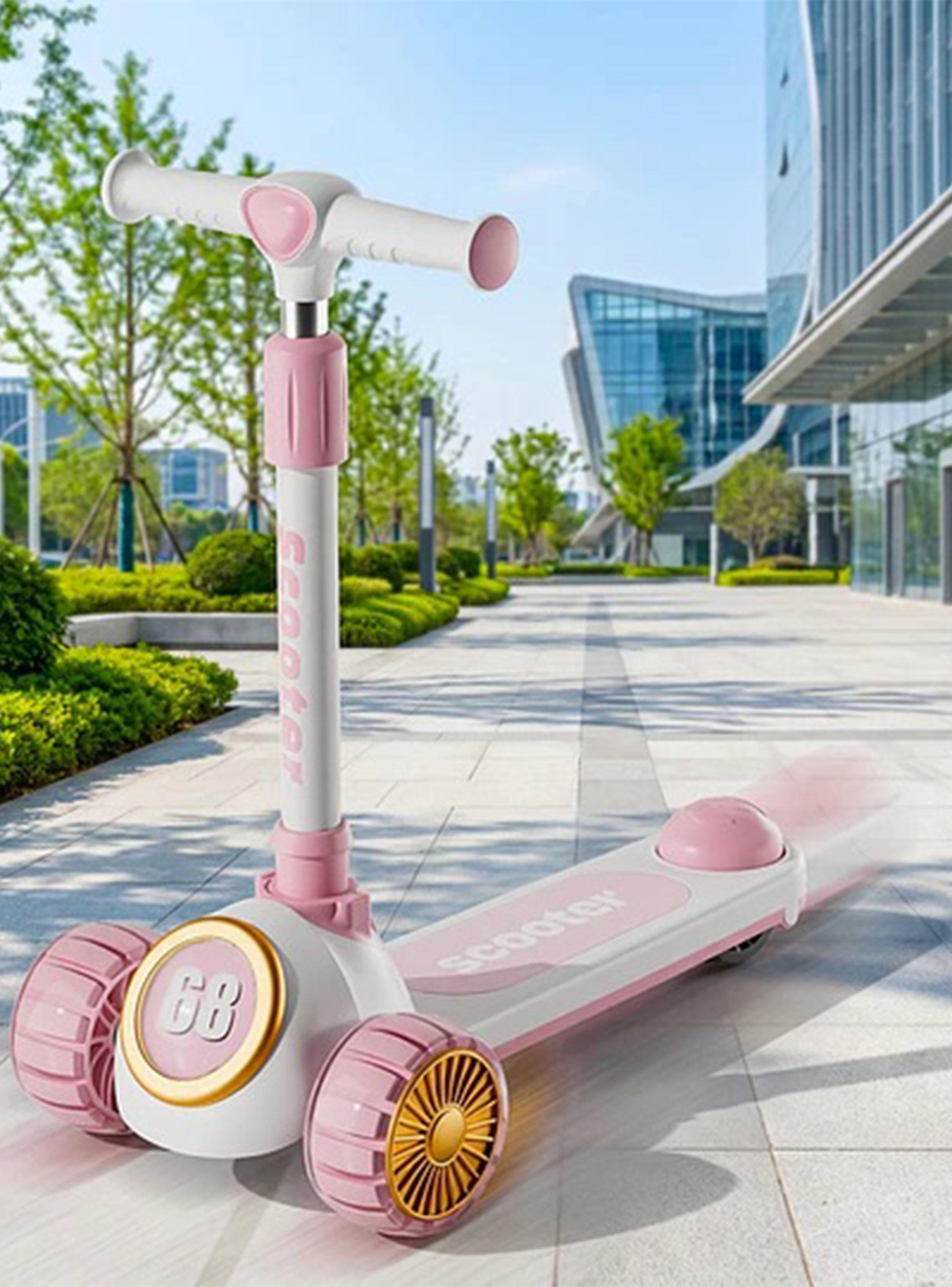 Scooter 3 Ruedas Plegable con Música y Luces Rosado-3