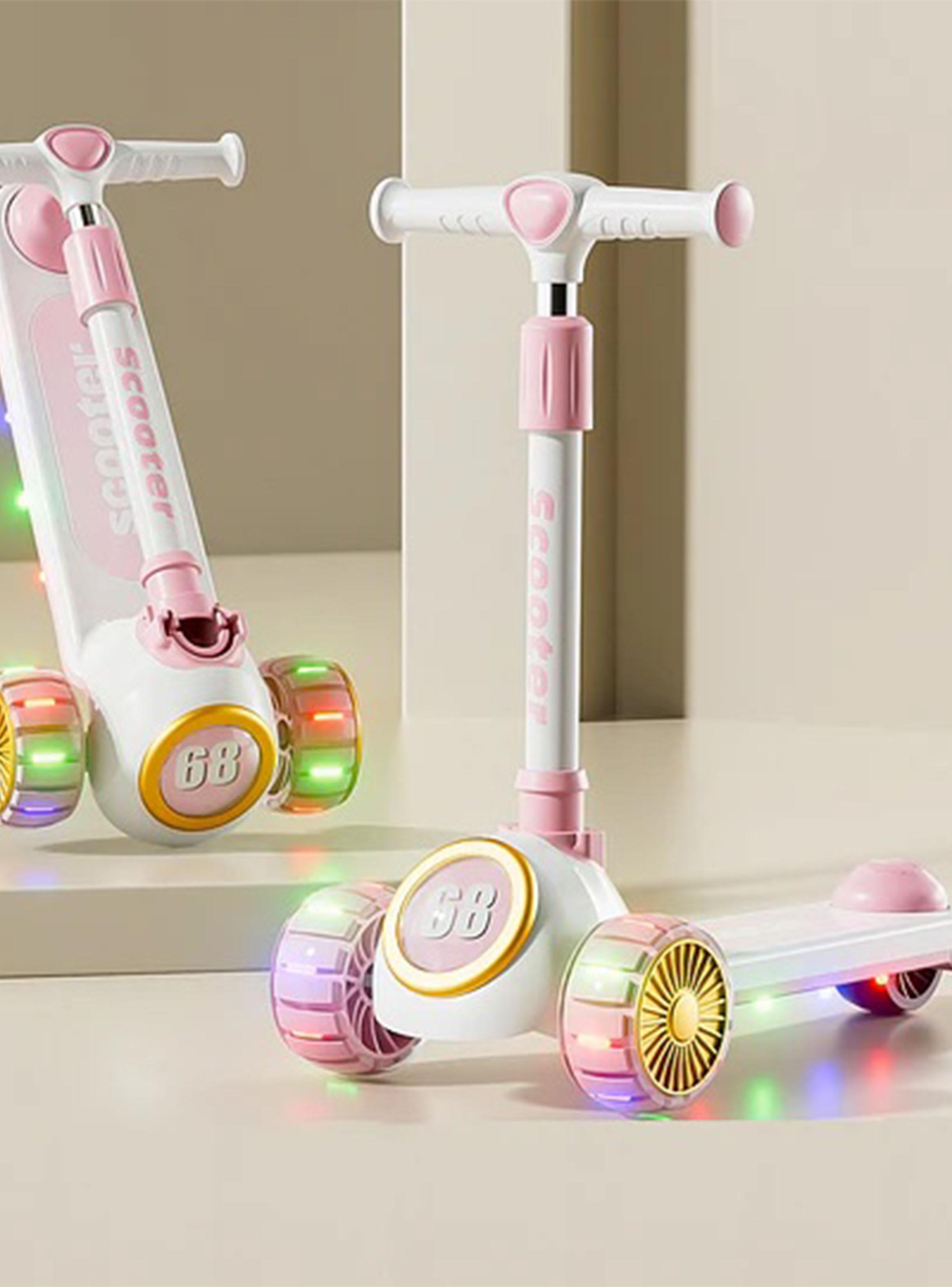 Scooter 3 Ruedas Plegable con Música y Luces Rosado-2