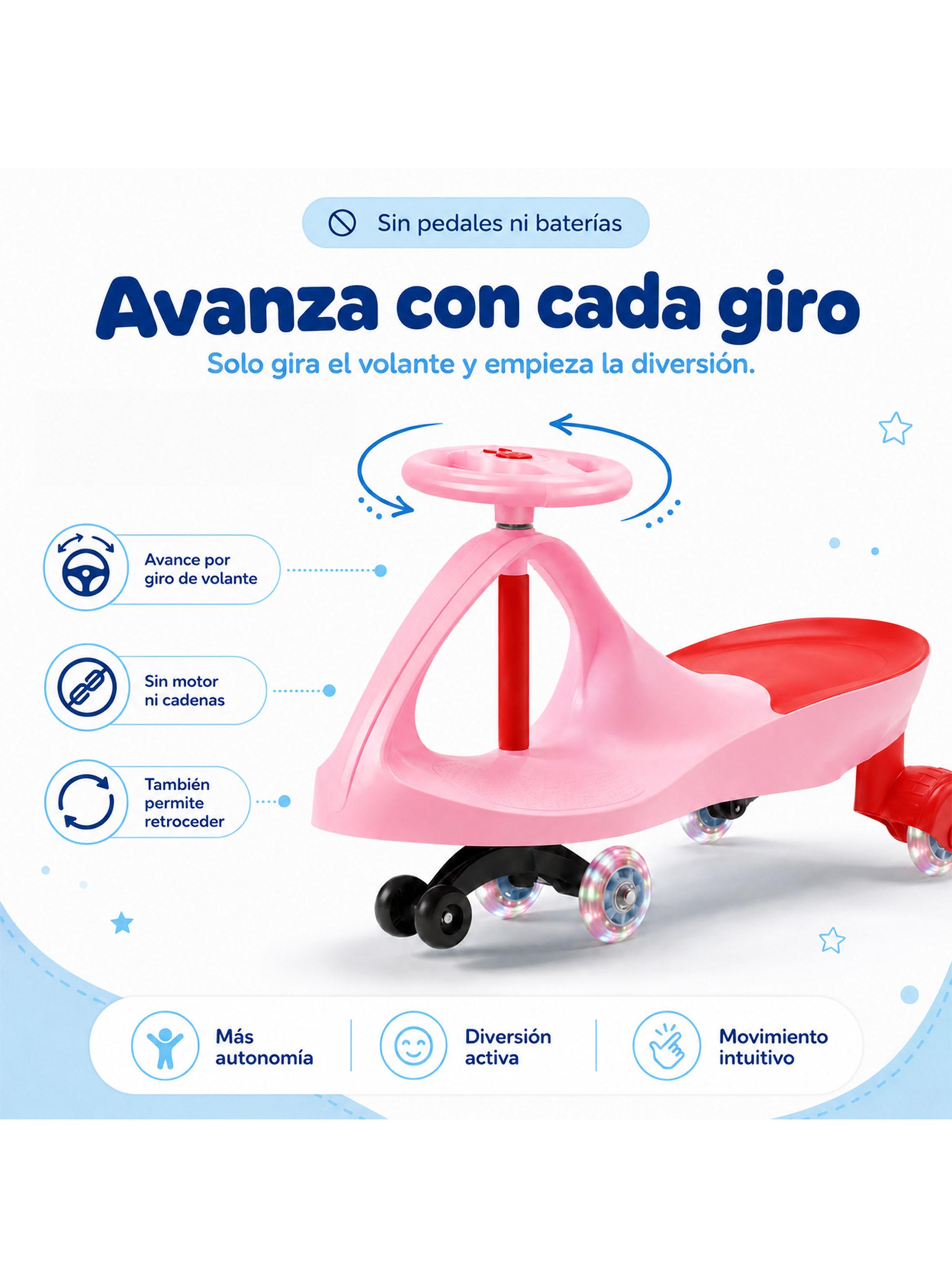 Correpasillo Swing Car Auto Giratorio con Luces Rosado-2