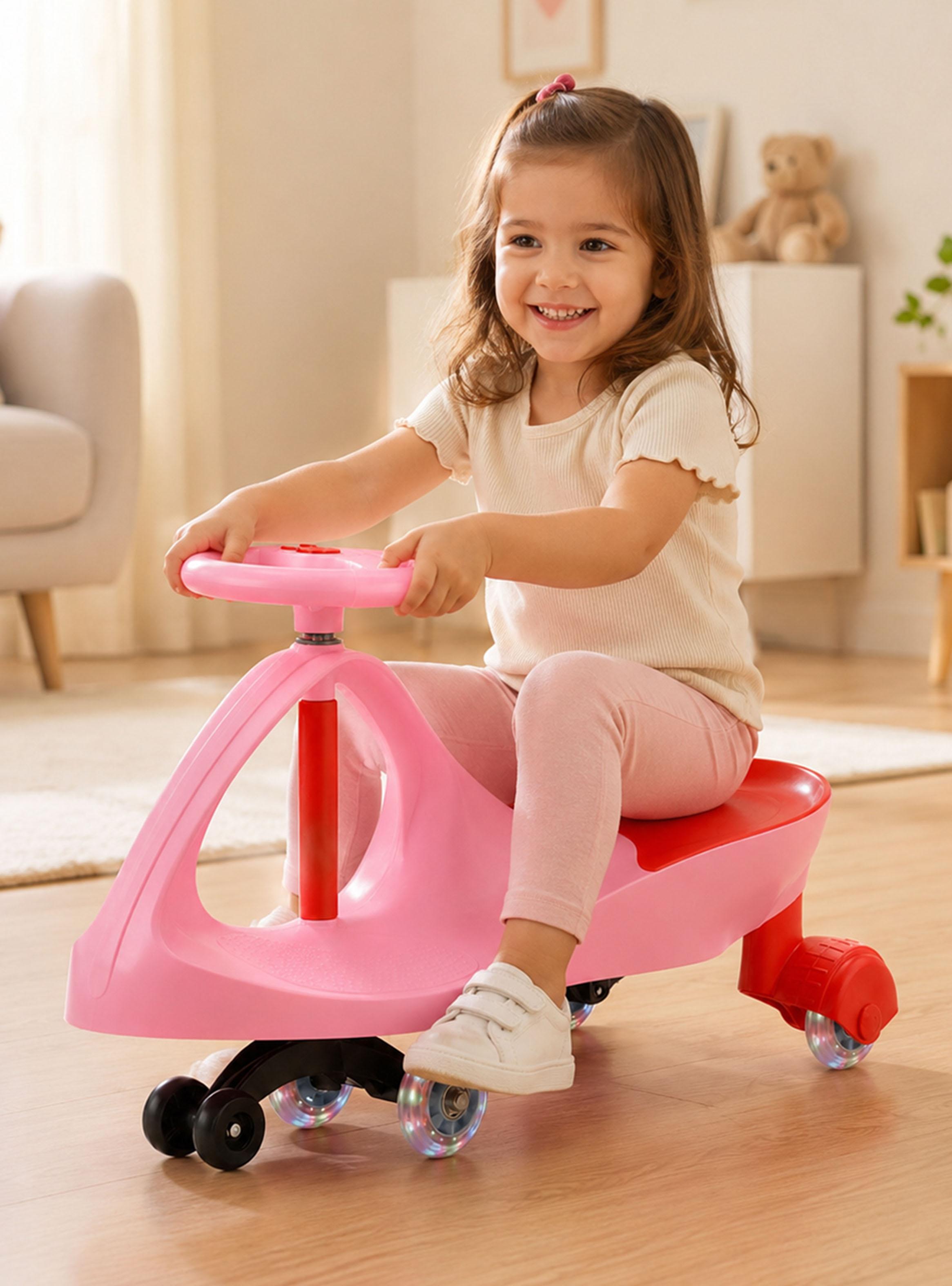Correpasillo Swing Car Auto Giratorio con Luces Rosado-5
