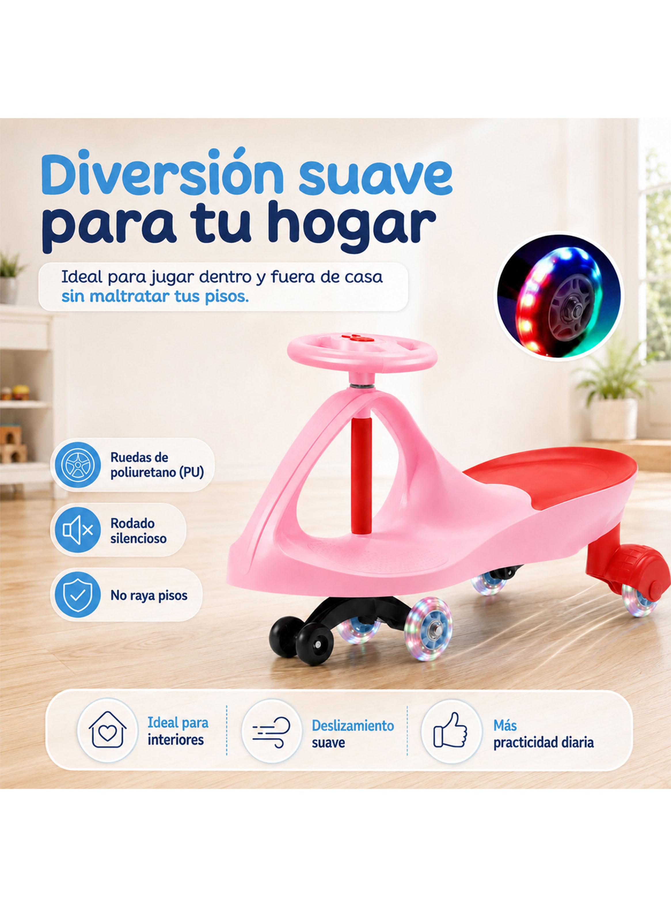 Correpasillo Swing Car Auto Giratorio con Luces Rosado-3