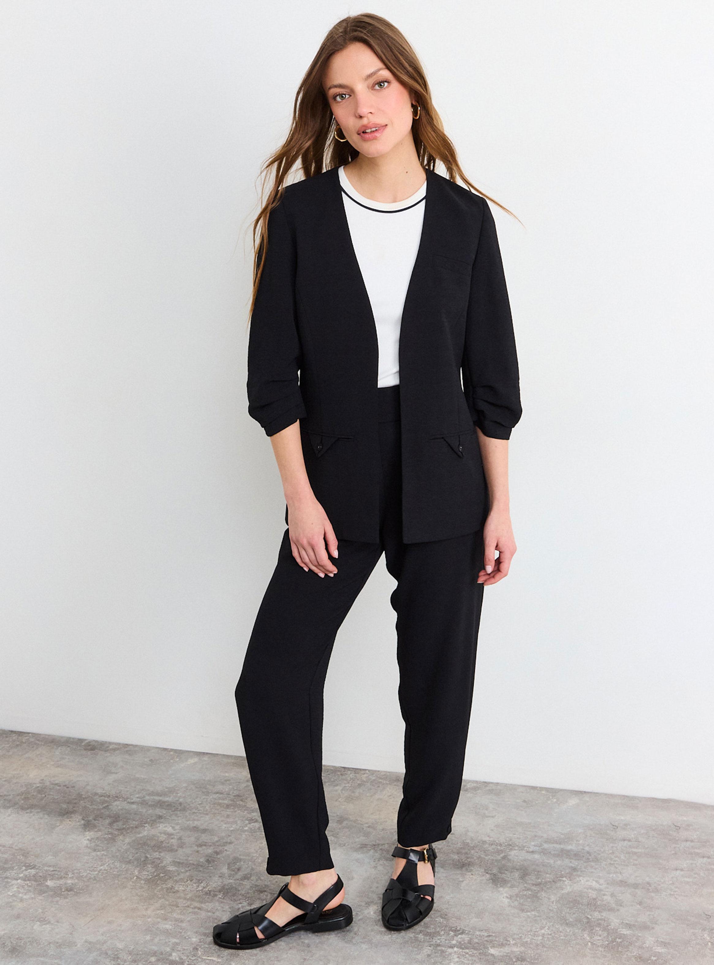 Blazer Liso Cuello V Mangas 3/4 Regular Poliéster-4