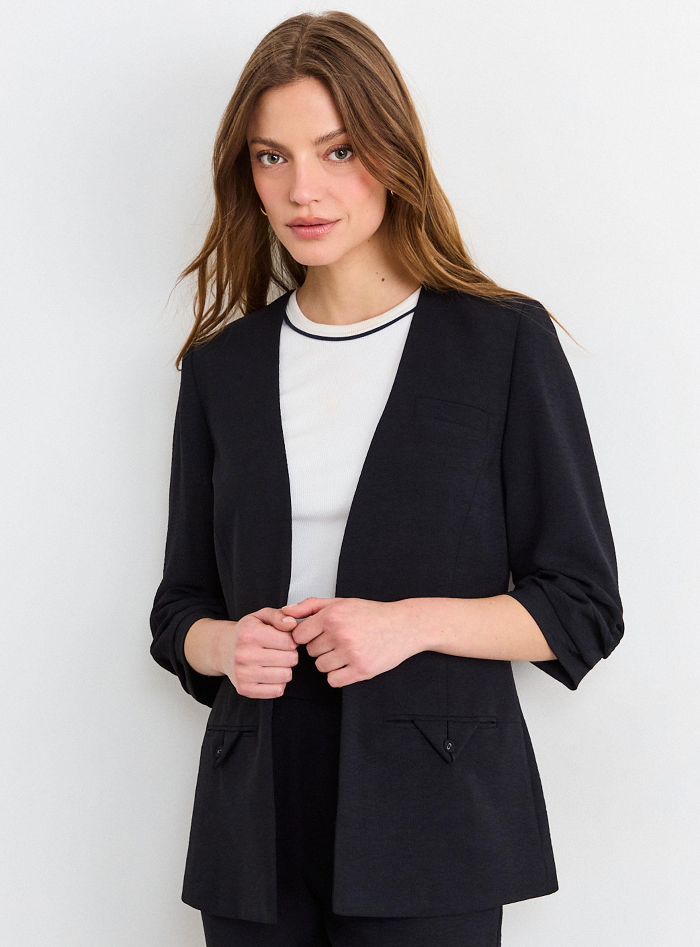 Blazer Liso Cuello V Mangas 3/4 Regular Poliéster-0