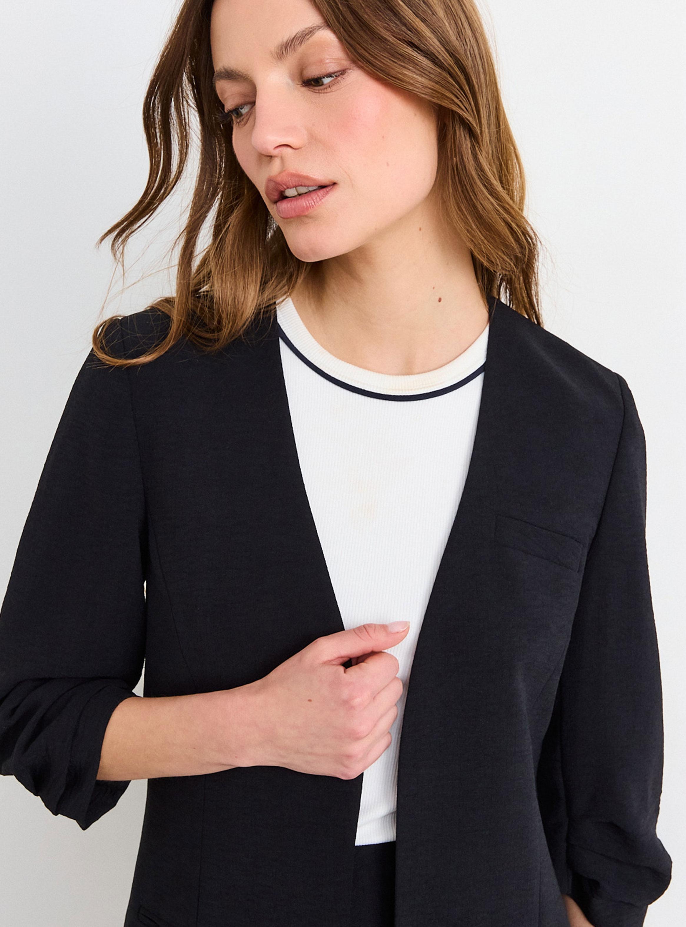 Blazer Liso Cuello V Mangas 3/4 Regular Poliéster-3