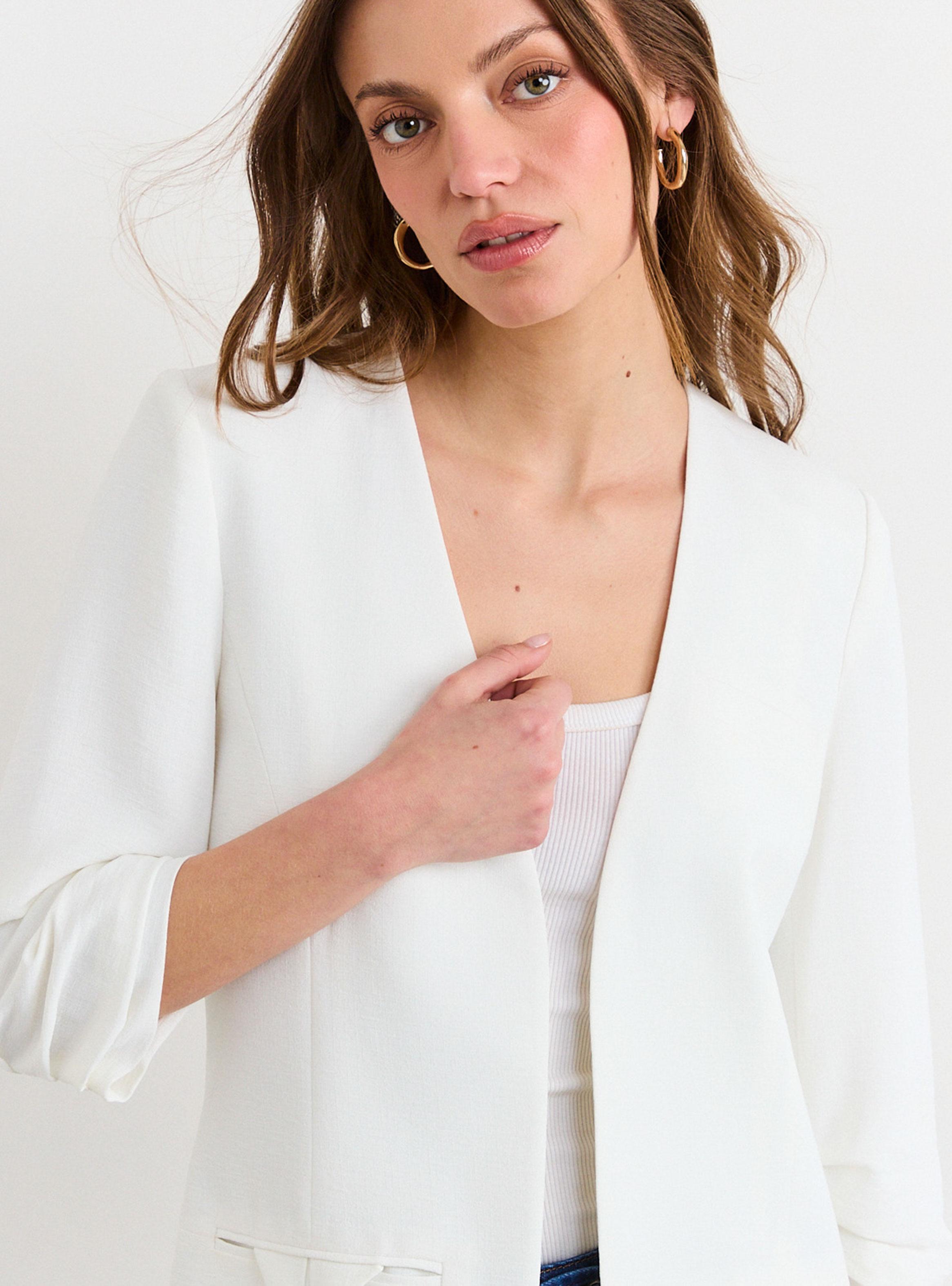 Blazer Liso con Cuello V Mangas Tres Cuartos-3