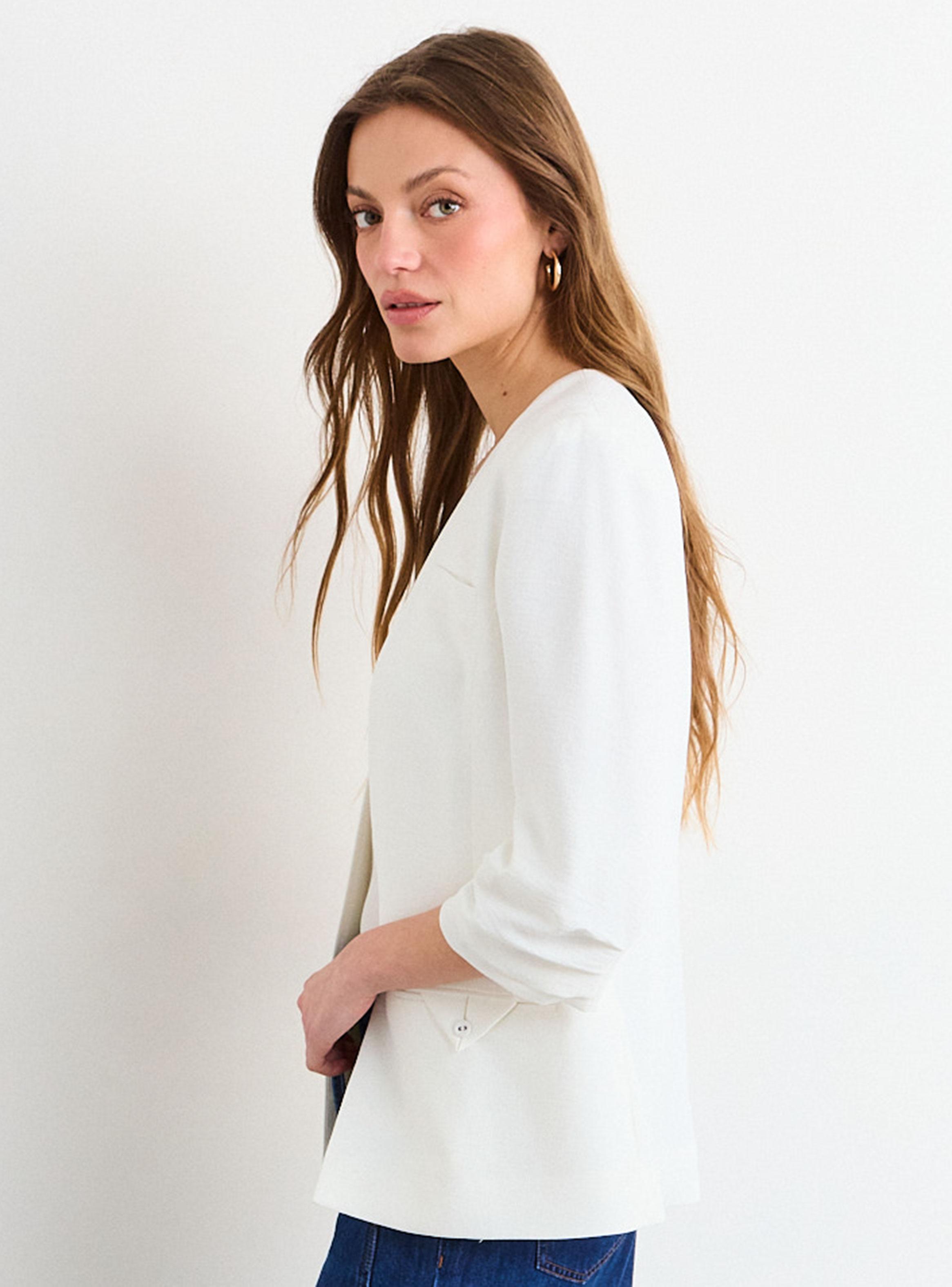 Blazer Liso con Cuello V Mangas Tres Cuartos-2