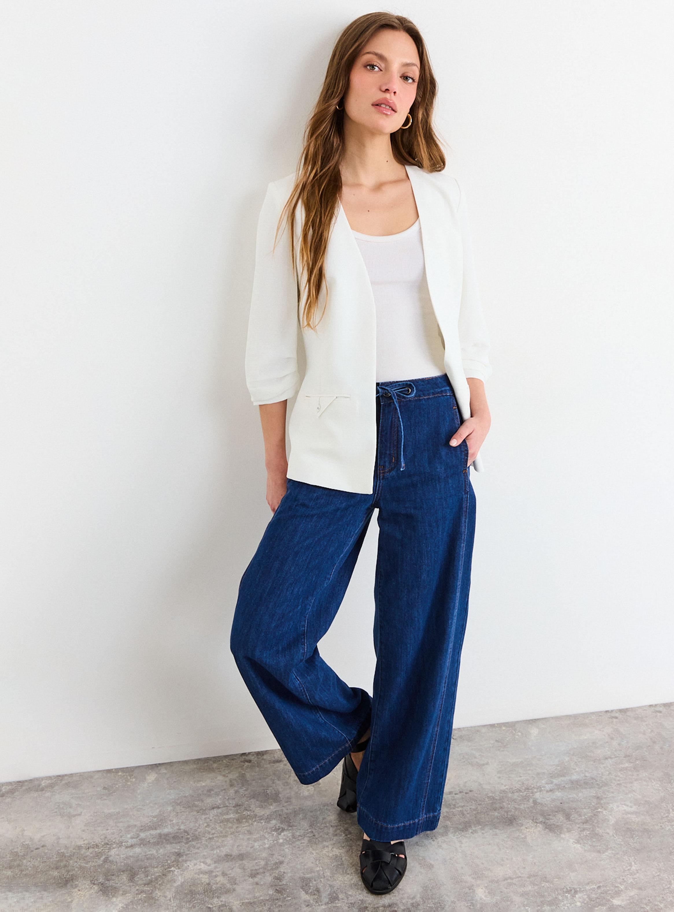 Blazer Liso con Cuello V Mangas Tres Cuartos-4